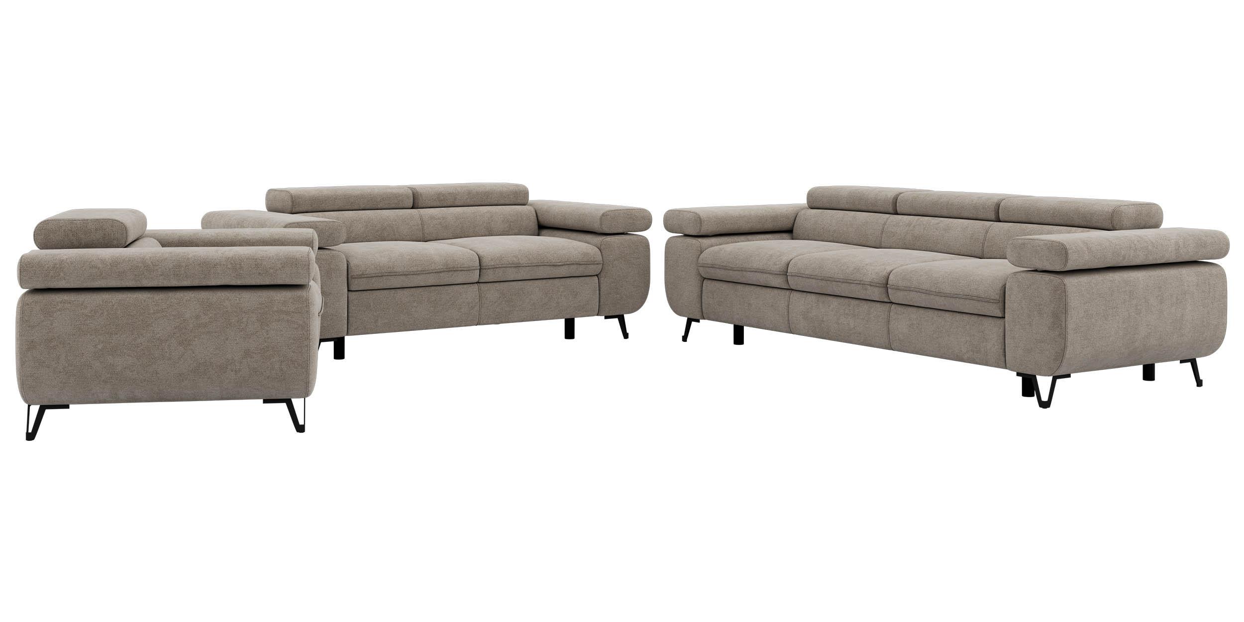 SITZGARNITUR PETER 1+2+3 - Greige Stukture - Greige/Schwarz, Textil/Metall (262/76/99cm) - MKS