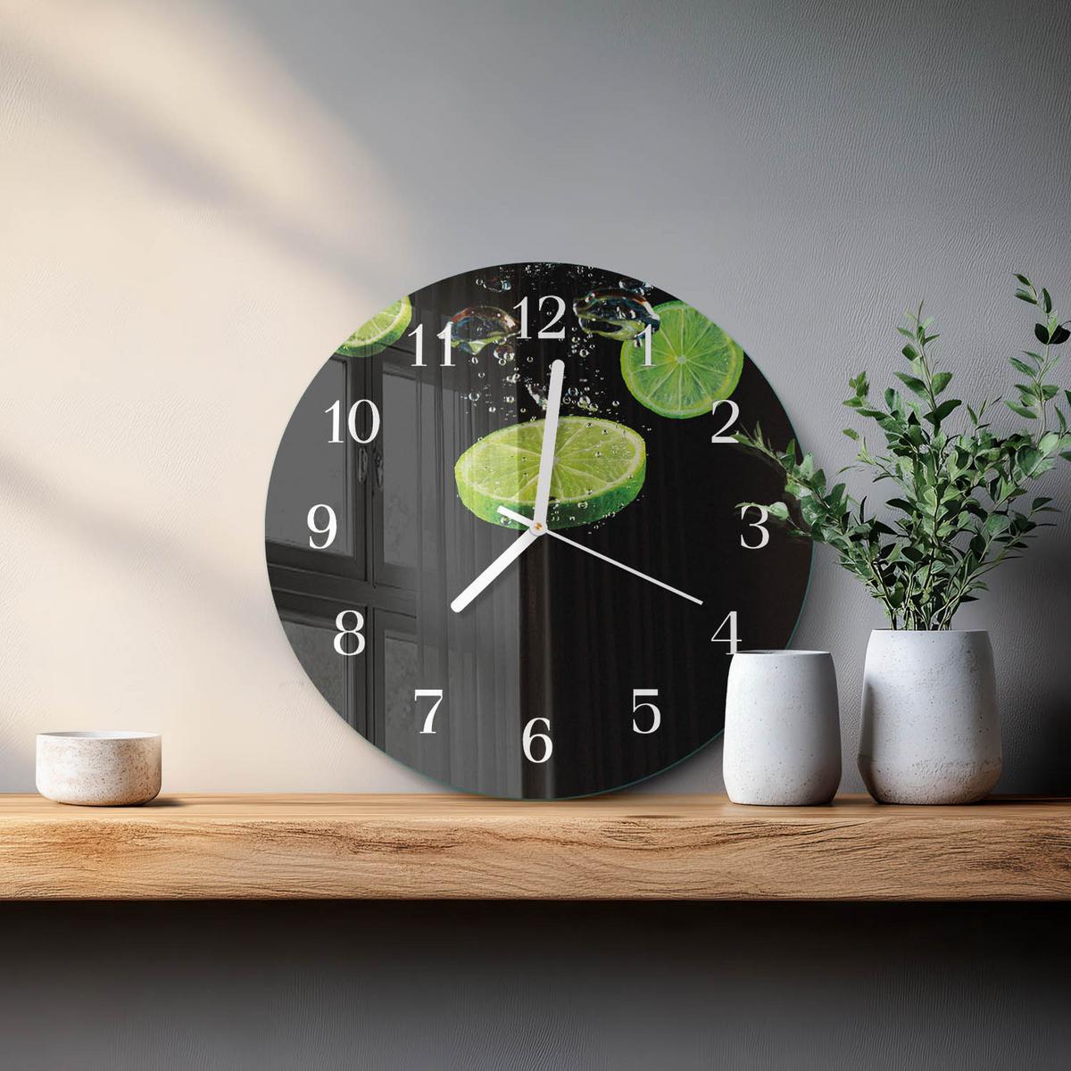 WANDUHR aus Glas Ø30 cm - Limes - Grün, Glas (30/30/0.4cm) - TULUP