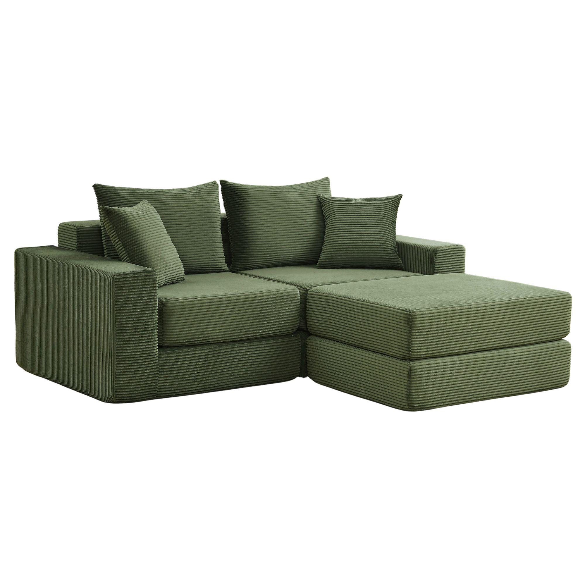 3-SITZER SOFA Modulares Cord Grün ohne Montage - Grün, Kunststoff (259.5/96cm) - Urban Meuble