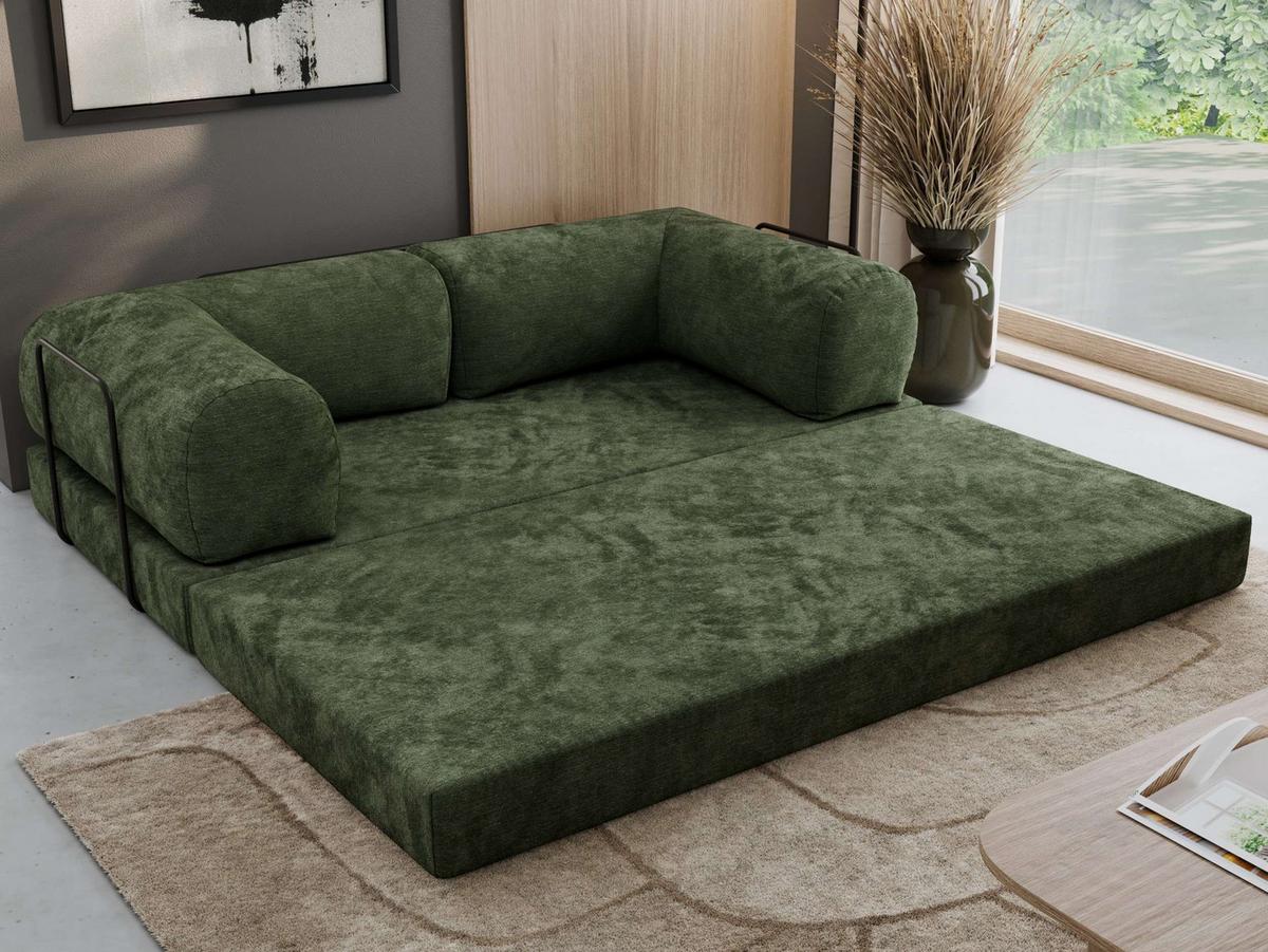3-SITZER SOFA ORSETTO - Dunkelgrün Schenille glatt - Dunkelgrün/Schwarz, Textil/Metall (200/70/100cm) - MKS