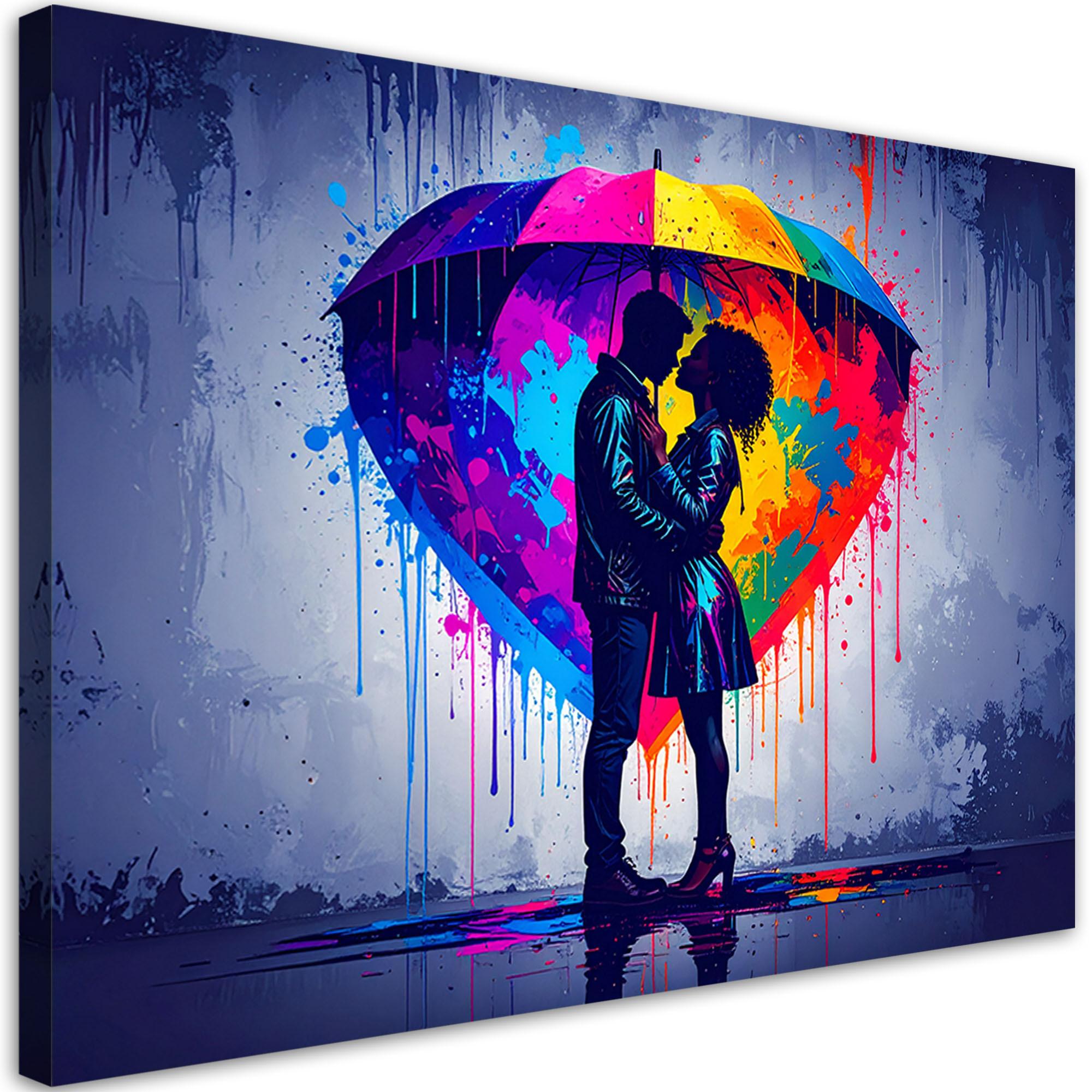 LEINWANDBILD Paar Liebe Regenschirm Abstrakt Graffiti 120x80cm - Multicolor, Textil (120/80cm) - Feeby