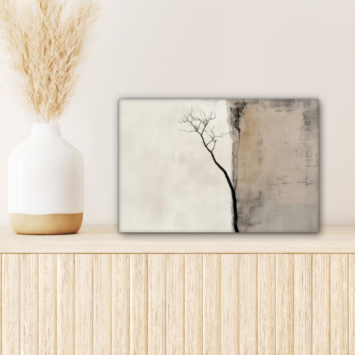 LEINWANDBILD Wabi sabi - Pflanze - Beige Deko Schlafzimmer 30x20 cm - Taupe, Textil (30/20cm) - MuchoWow