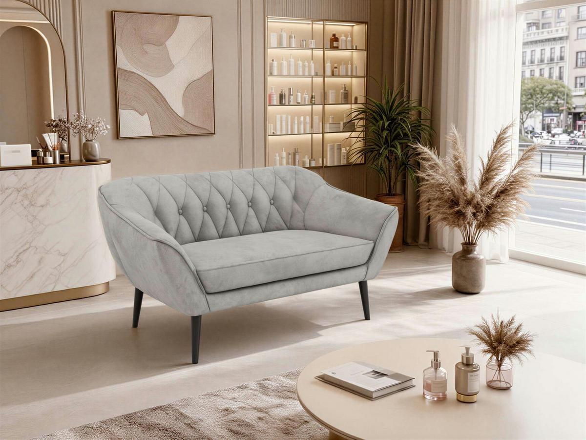 2-SITZER-SOFA PIRS - Hellgrau Velvet - Schwarze Beine - Hellgrau/Schwarz, Holzwerkstoff/Textil (140/75/74cm) - MKS