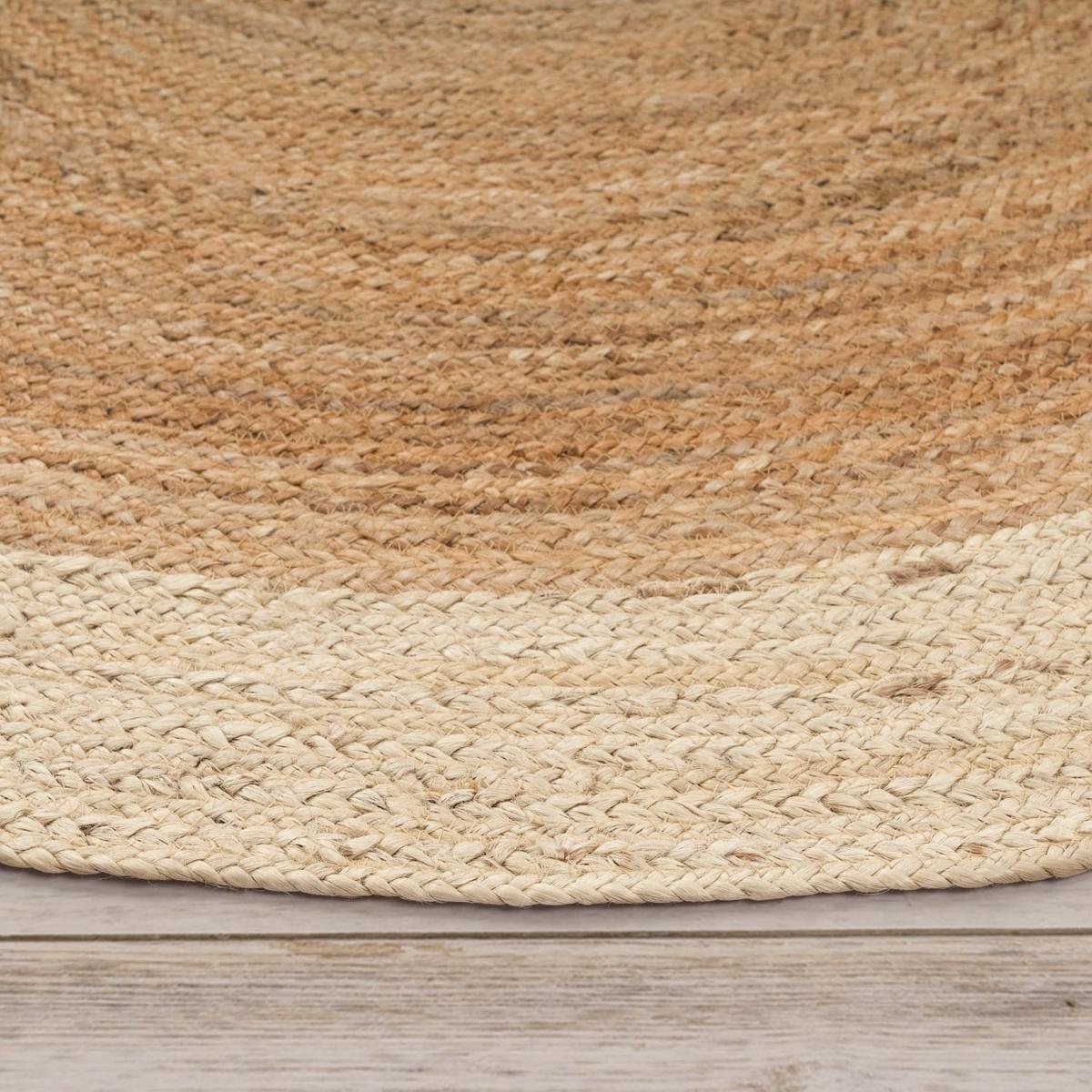 JUTETEPPICH handgewebt wendbar, im Boho-Stil, Elfenbein, Ø 120 cm - Champagner, Textil (120/120cm) - KADIMA DESIGN