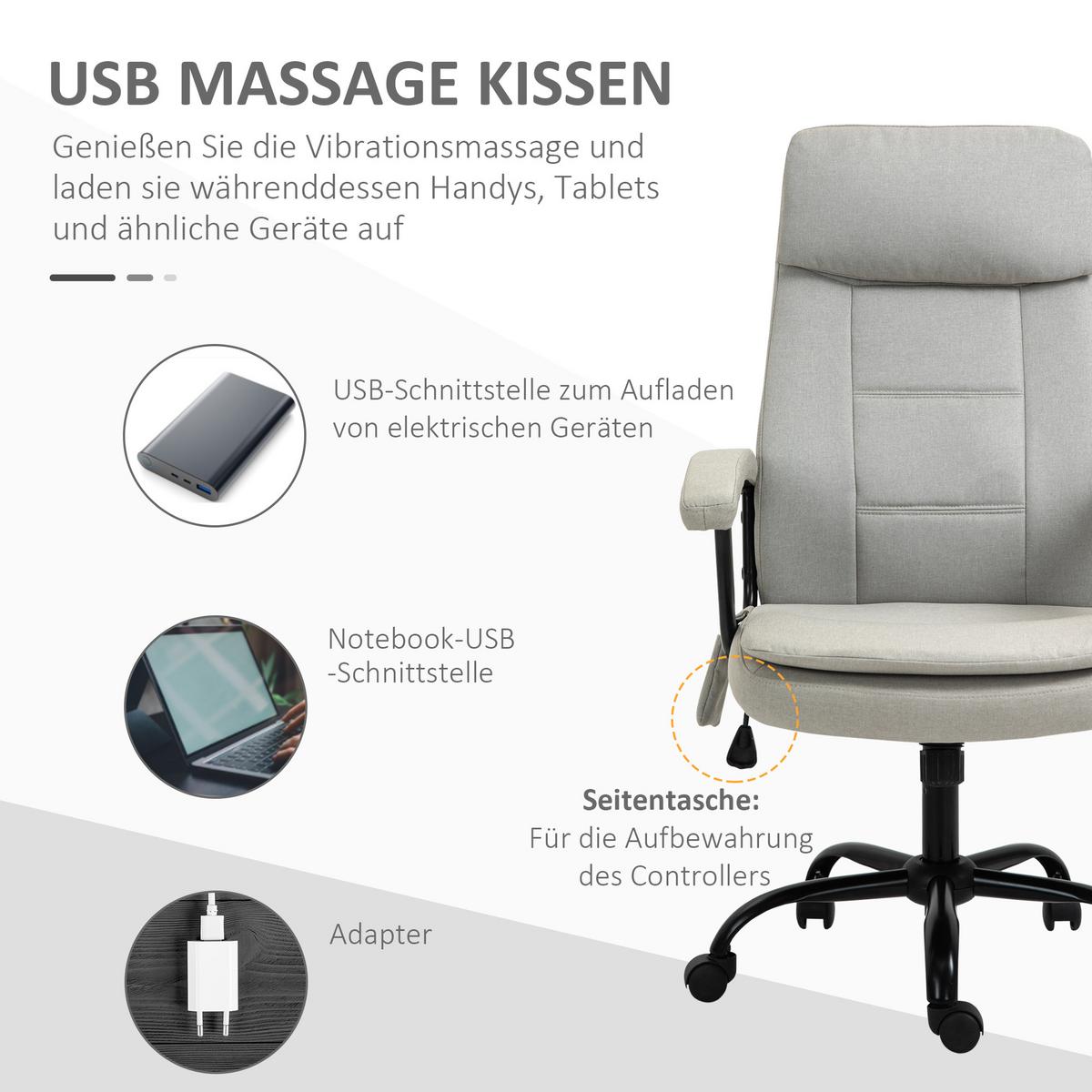 MASSAGEBÜROSTUHL Drehstuhl höhenverstellbar Lendenwirbelsäulenmassage Beige - Beige, Kunststoff (70/121/63cm) - Vinsetto
