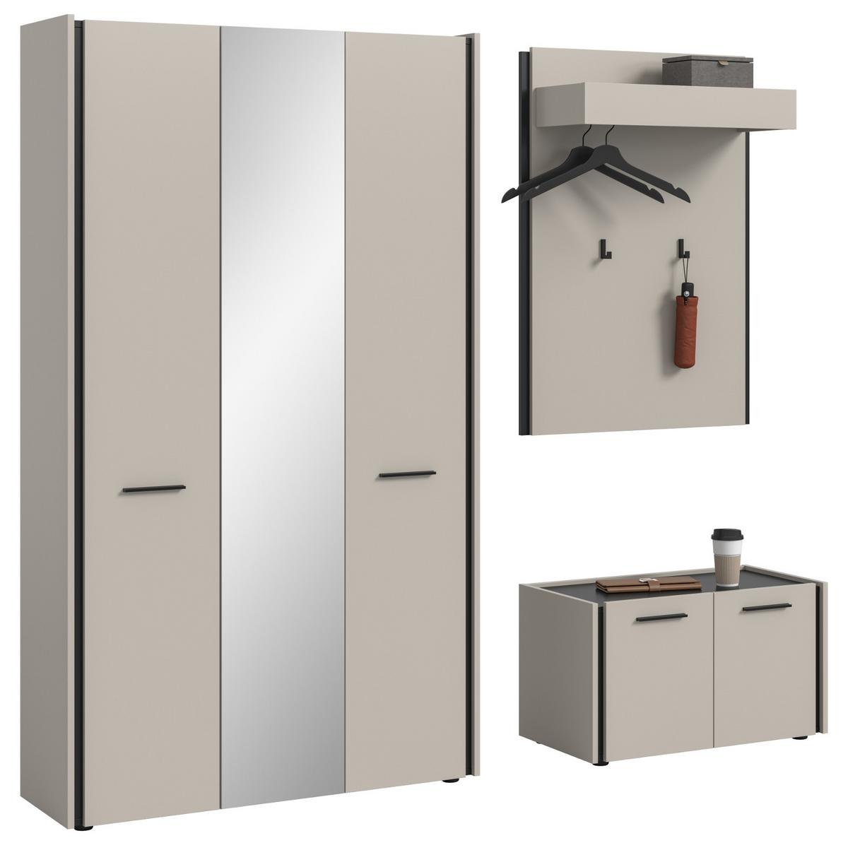 GARDEROBEN-SET 3-teilig Kaschmir 197 x 190 cm, Garderobenkombination mit Soft-Close - Kaschmir/Schwarz, Holzwerkstoff/Kunststoff (197/190/40cm) - Inn.Furn