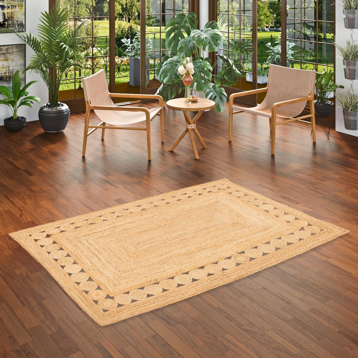 NATURFASER TEPPICH JUTE SALSA ETHNO BORDÜRE - Beige, Textil (160/230cm) - Pergamon