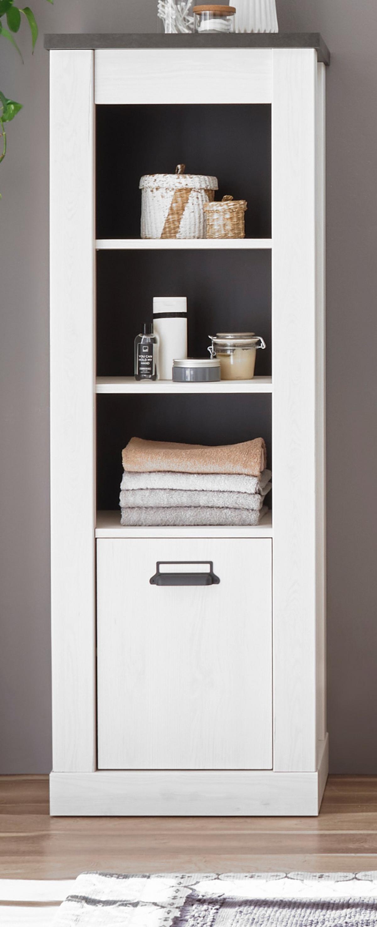 BADSCHRANK weiß Pinie, anthrazit Landhaus, Midischrank mit Soft-Close - Anthrazit/Weiß, Holzwerkstoff/Metall (51/146/38cm) - Furn.Design