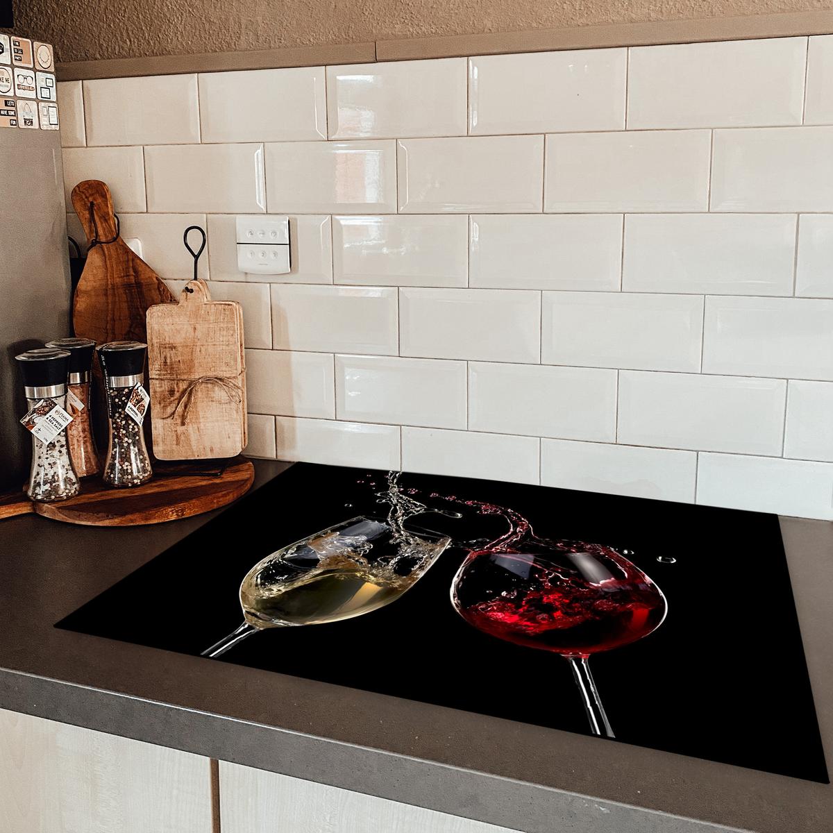 HERDABDECKPLATTE Rotwein - Weißwein - Glas - Schwarz Herdabdeckung Induktionsfeld 75x52 cm - Weinrot, Kunststoff (75/52/0.2cm) - MuchoWow