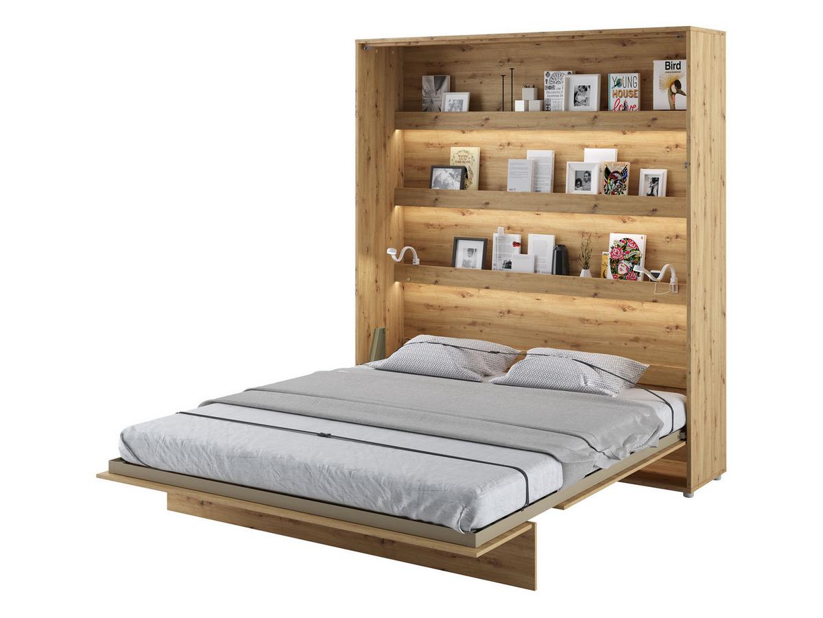 SCHRANKBETT Bed-Concept BC-13 180x200 mit weißer LED Beleuchtung - Eiche Artisan/Grau, Holz/Holzwerkstoff (180/200cm) - MIRJAN24