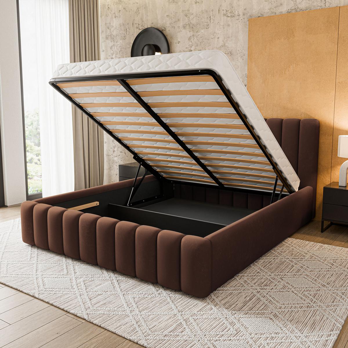 POLSTERBETT DINESE 160x200 cm mit Bettkästen - Braun - Braun, Holz (200/160cm) - MASSENO