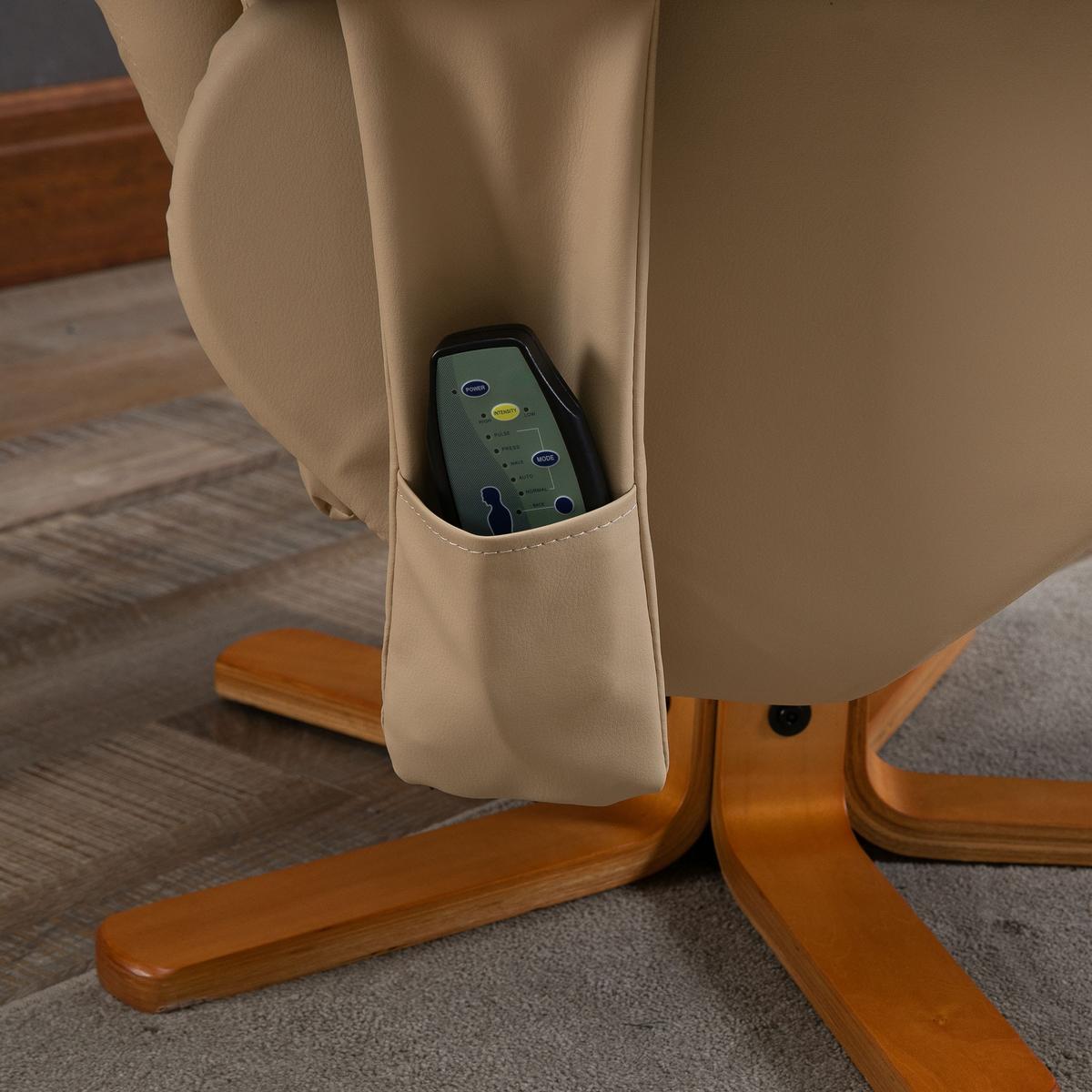 RELAXSESSEL mit Liegefunktion Massagesessel mit Fußhocker Polyester Cremeweiß - Champagner/Creme, Leder/Holz (86/99/80cm) - HOMCOM