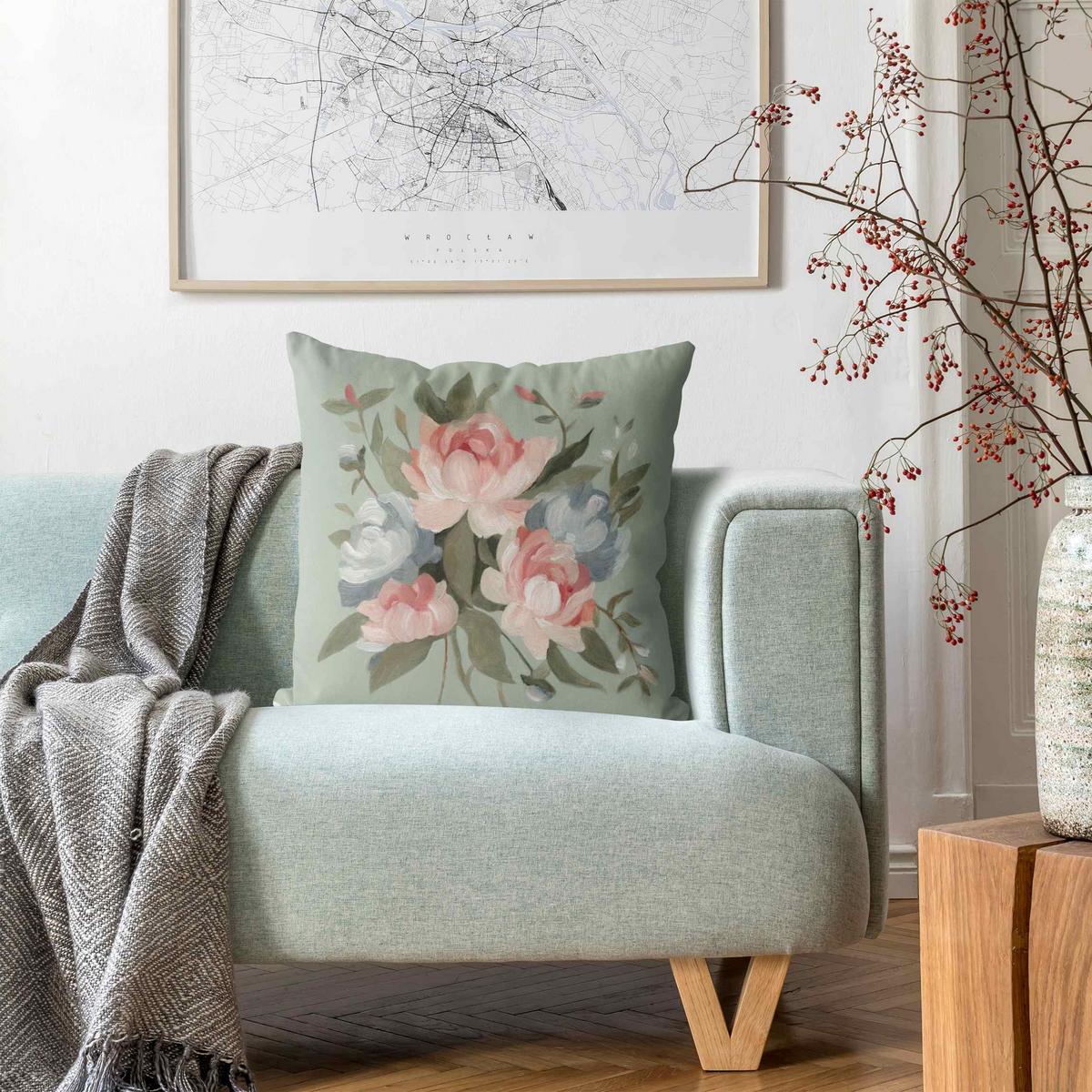 DEKOKISSEN Bouquet in Pastell I 40/40 cm - Rosa, Textil (40/40/10cm) - Bilderwelten