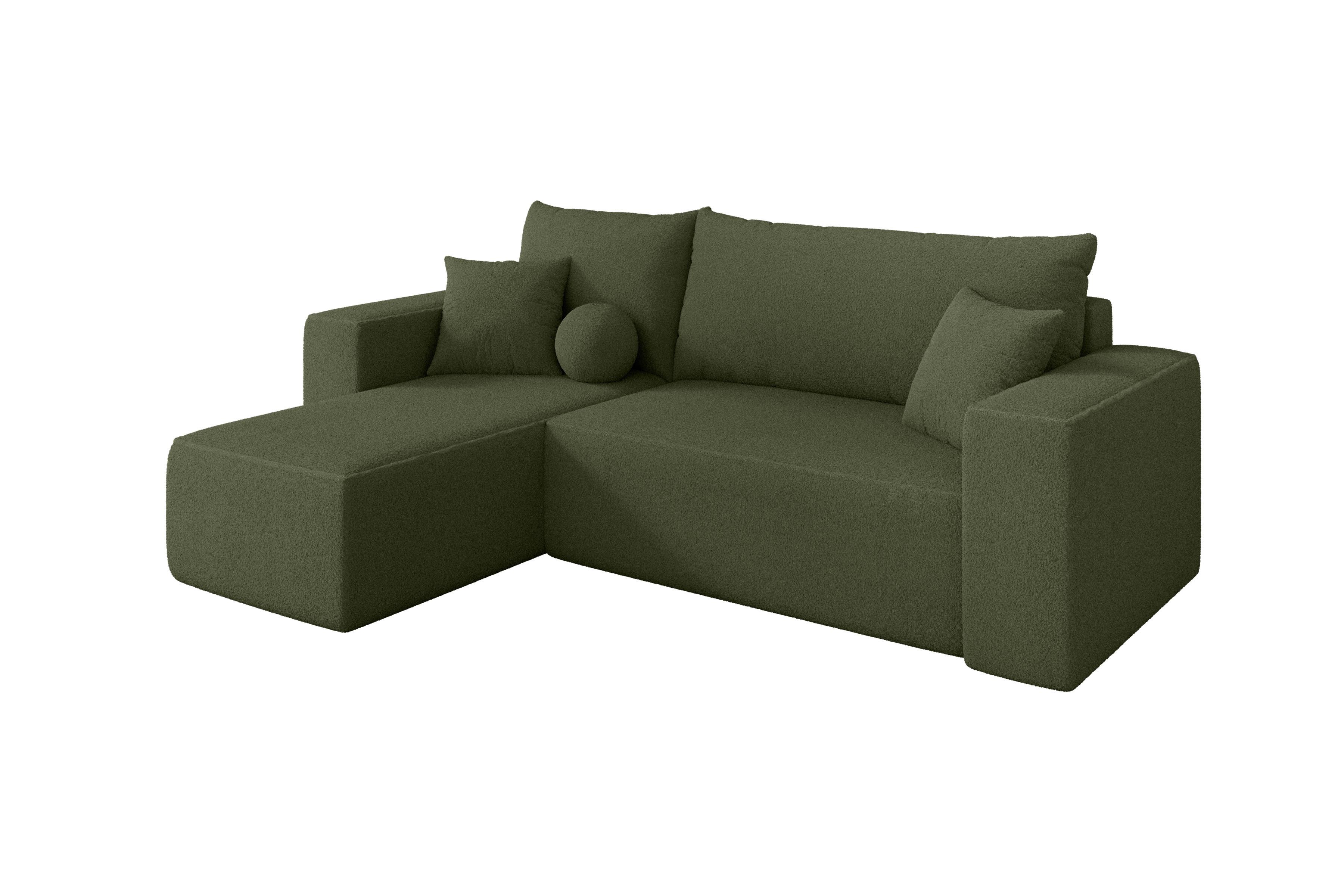 ECKSOFA mit Schlaffunktion Ottomane Links SENO-L 249x139x85 Grün Bouclé - Schwarz/Olivgrün, Holzwerkstoff/Kunststoff (249/139cm) - ALTDECOR