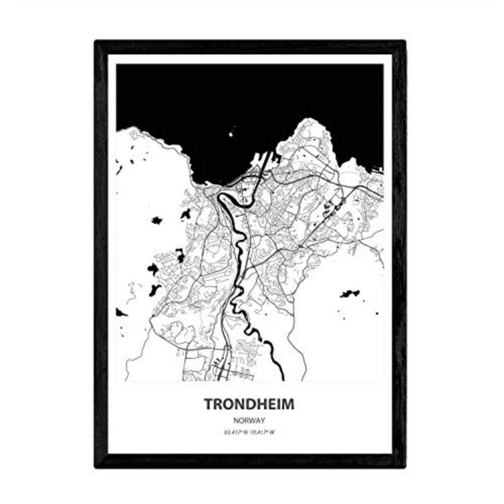 POSTER Karte Von Trondheim - Norwegen A3 Rahmenlos - Klar, Papier (29.7/5/42cm) - Nacnic