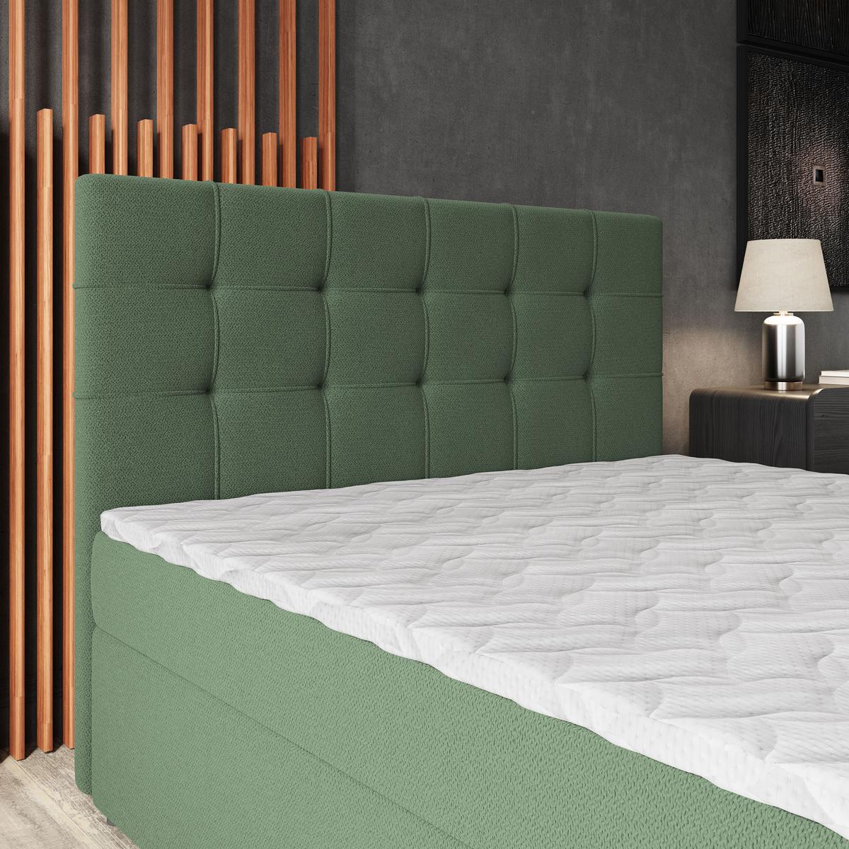 BOXBETT PALMA 140x200 cm mit Matratze und Topper, H2+H3 - Grün - Grün, Holz (140/200cm) - MASSENO