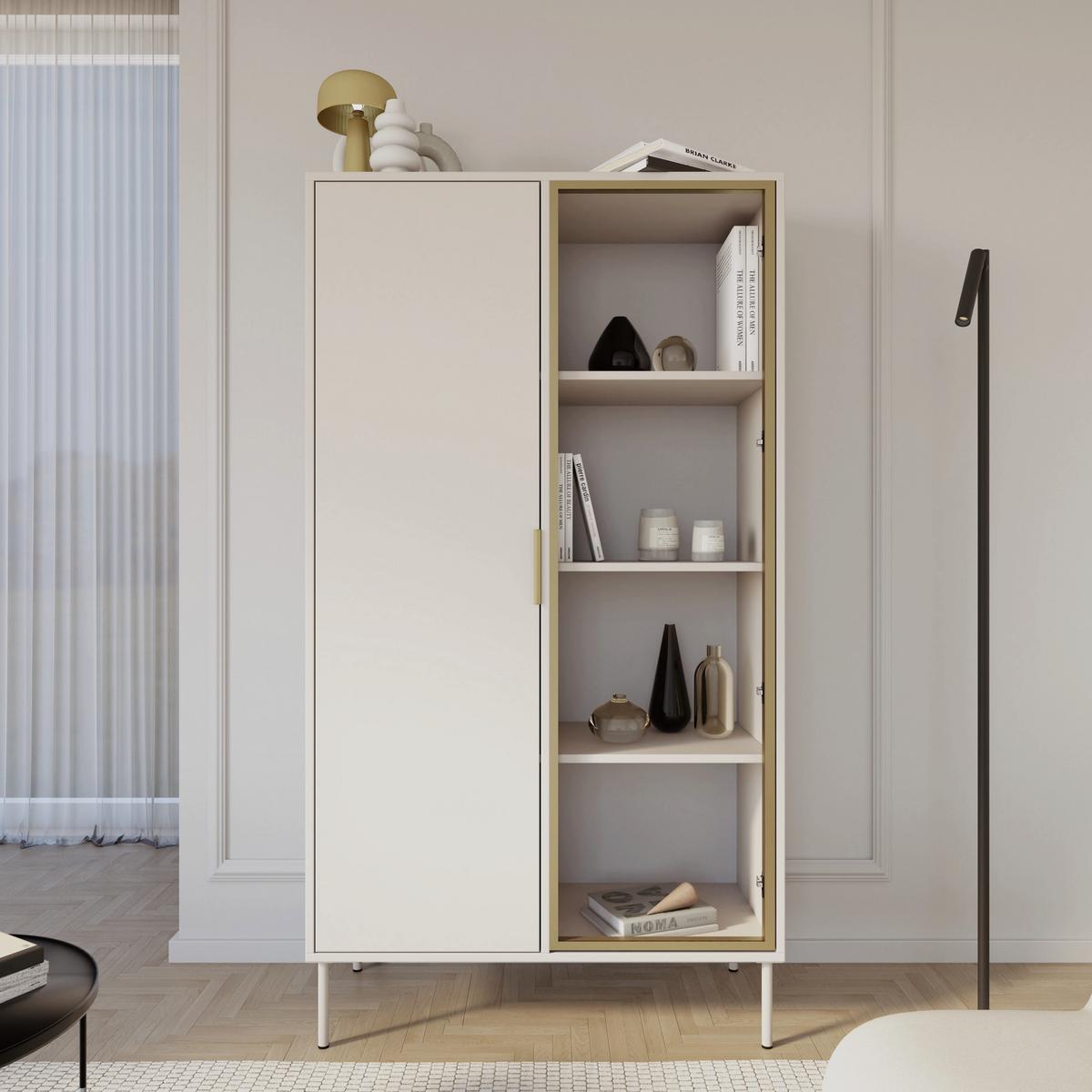 VITRINE Vena Kaschmir 90 cm - Kaschmir/Goldfarben, Holzwerkstoff/Kunststoff (90/160.2/40cm) - Selsey