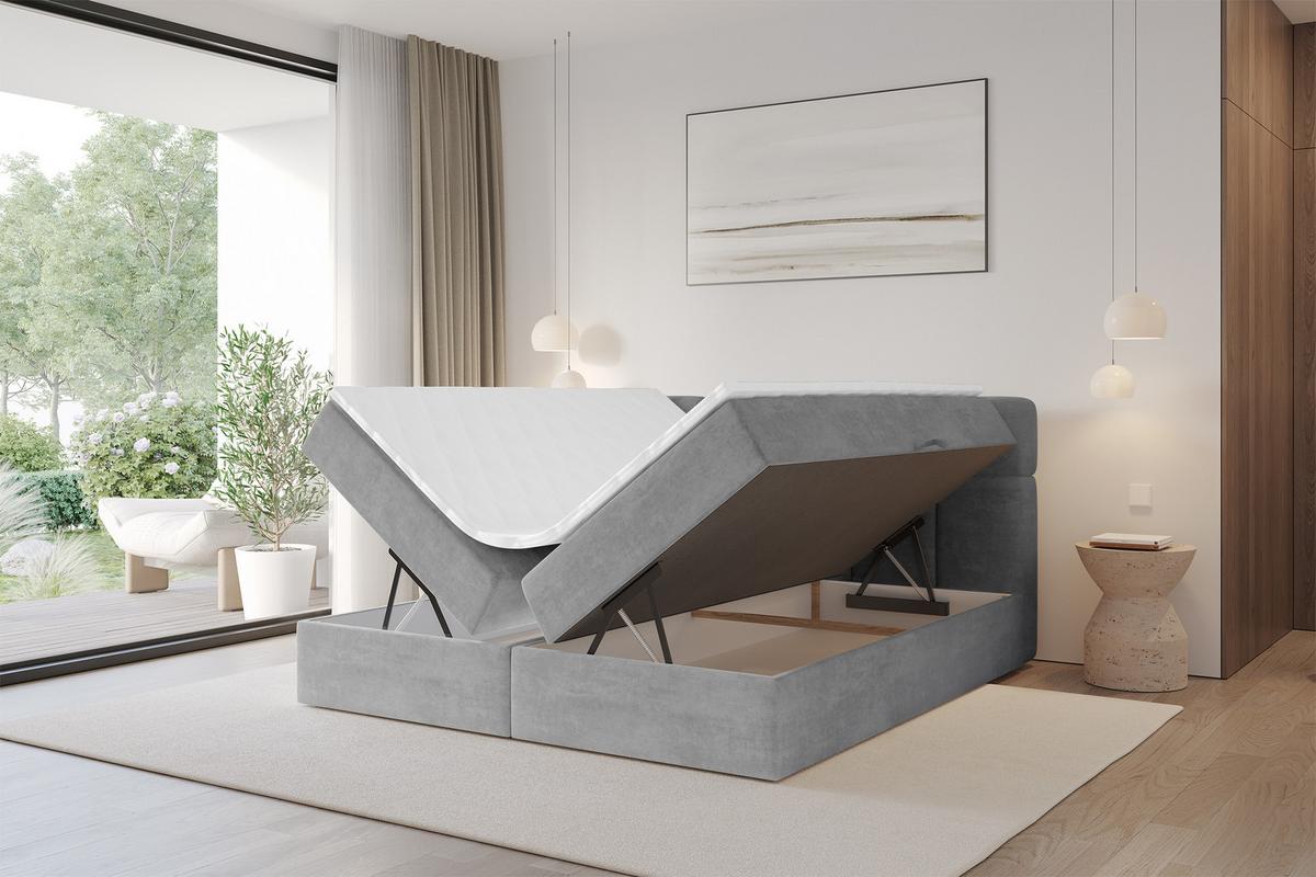 BOXBETT mit Matratze H4 - FAMA - 140x200 cm Grau Monolith - Graphitfarben, Holzwerkstoff (140/200cm) - ALTDECOR