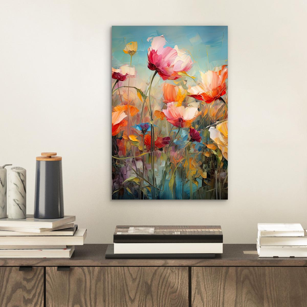 METALLBILD Blumen - Aquarell - Kunst - Botanisch - Natur 20x30 cm - Orange, Metall (20/30cm) - MuchoWow