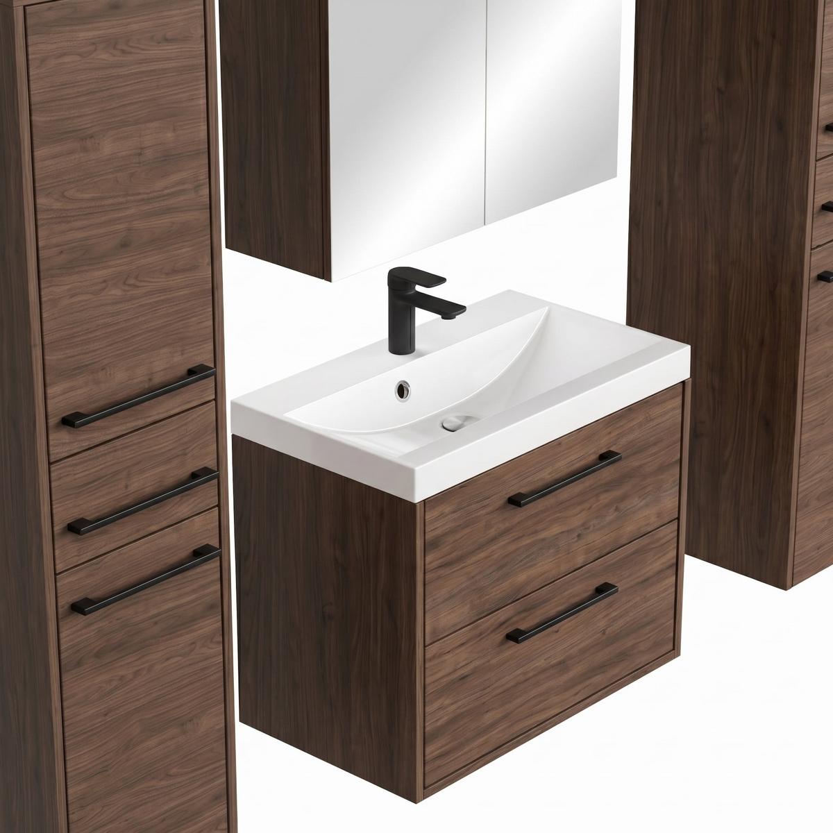 BADMÖBEL-SET Florence 5 Teile Walnuss Braun - 60 x 35 x 51 cm - Eichefarben, Holz (60/51/35cm) - Badplaats