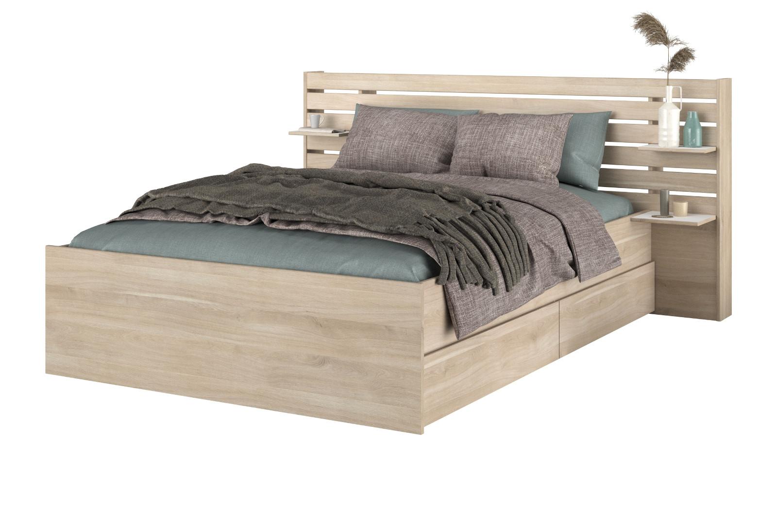 STAURAUMBETT Bett 160 x 200 cm 2x Bettschubkasten und Ablagen - Eichefarben, Holz/Holzwerkstoff (160/200cm) - Parisot Meuble