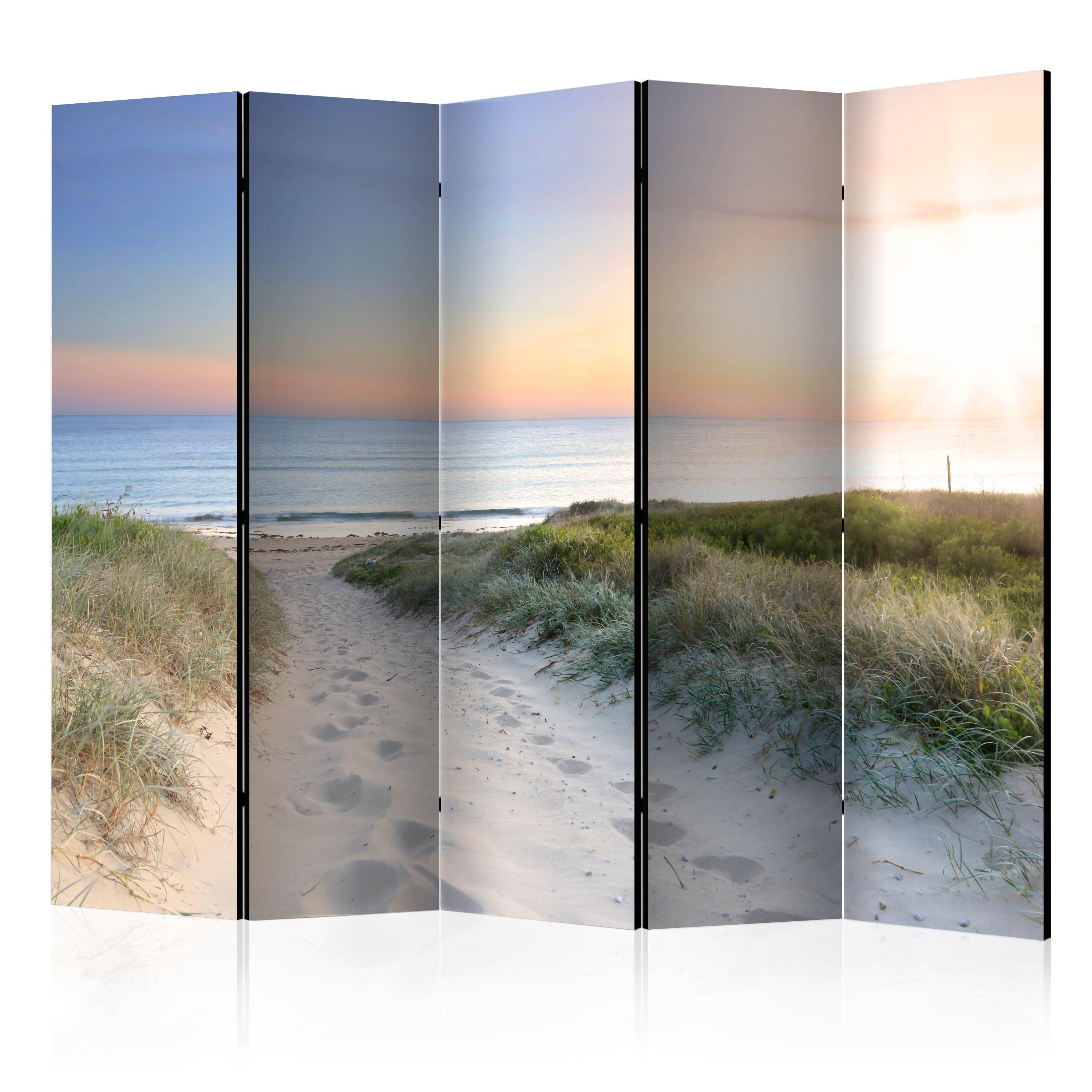 PARAVENT Einseitig Bedruckter 5-tlg 225x172 cm Strand Meer Landschaft - Multicolor, Holz/Textil (225/172/3cm) - Muralo