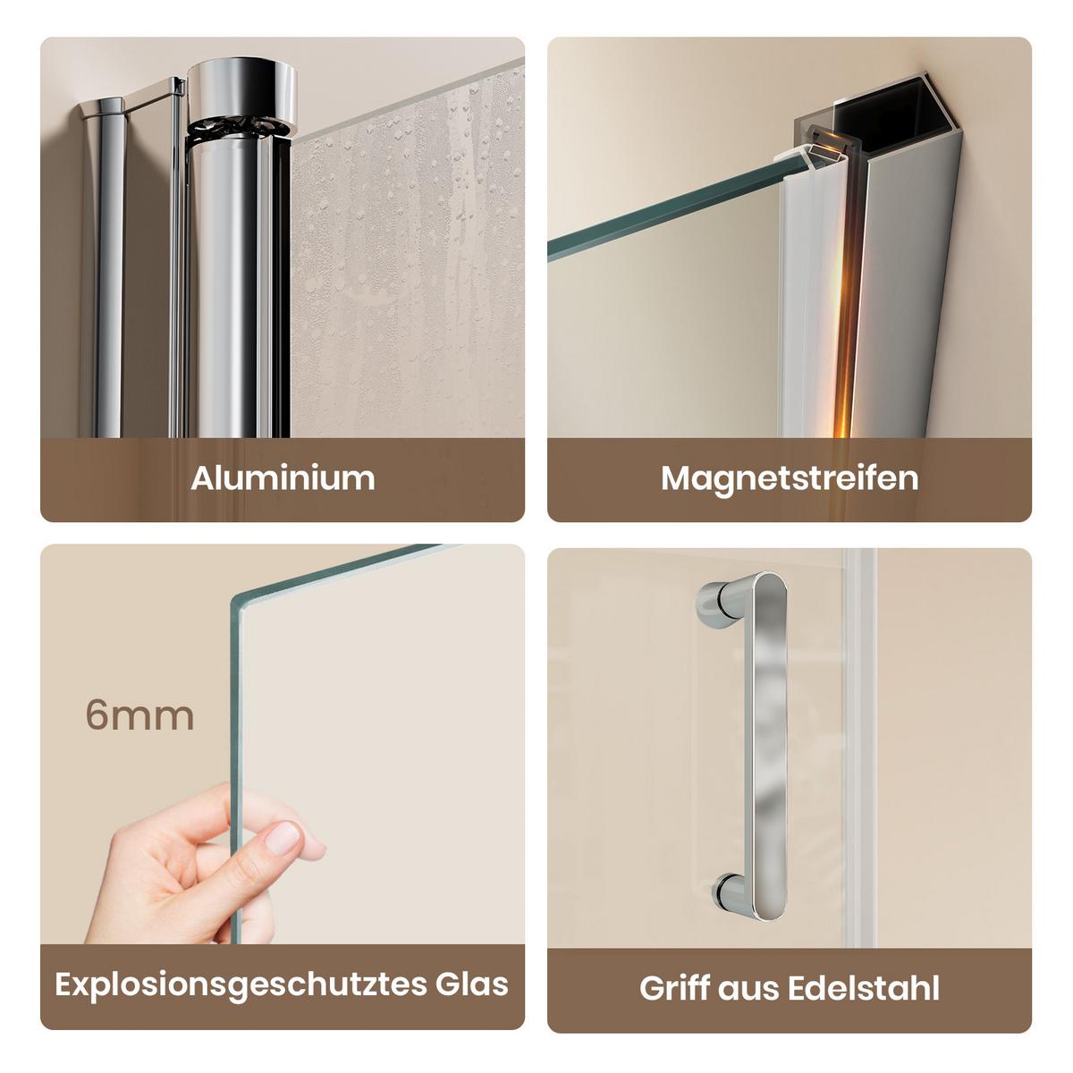 DUSCHKABINE für Nische Drehfalttür Profil Chrom Klarglas 75/195 cm - Chromfarben, Glas (75/195cm) - EMKE