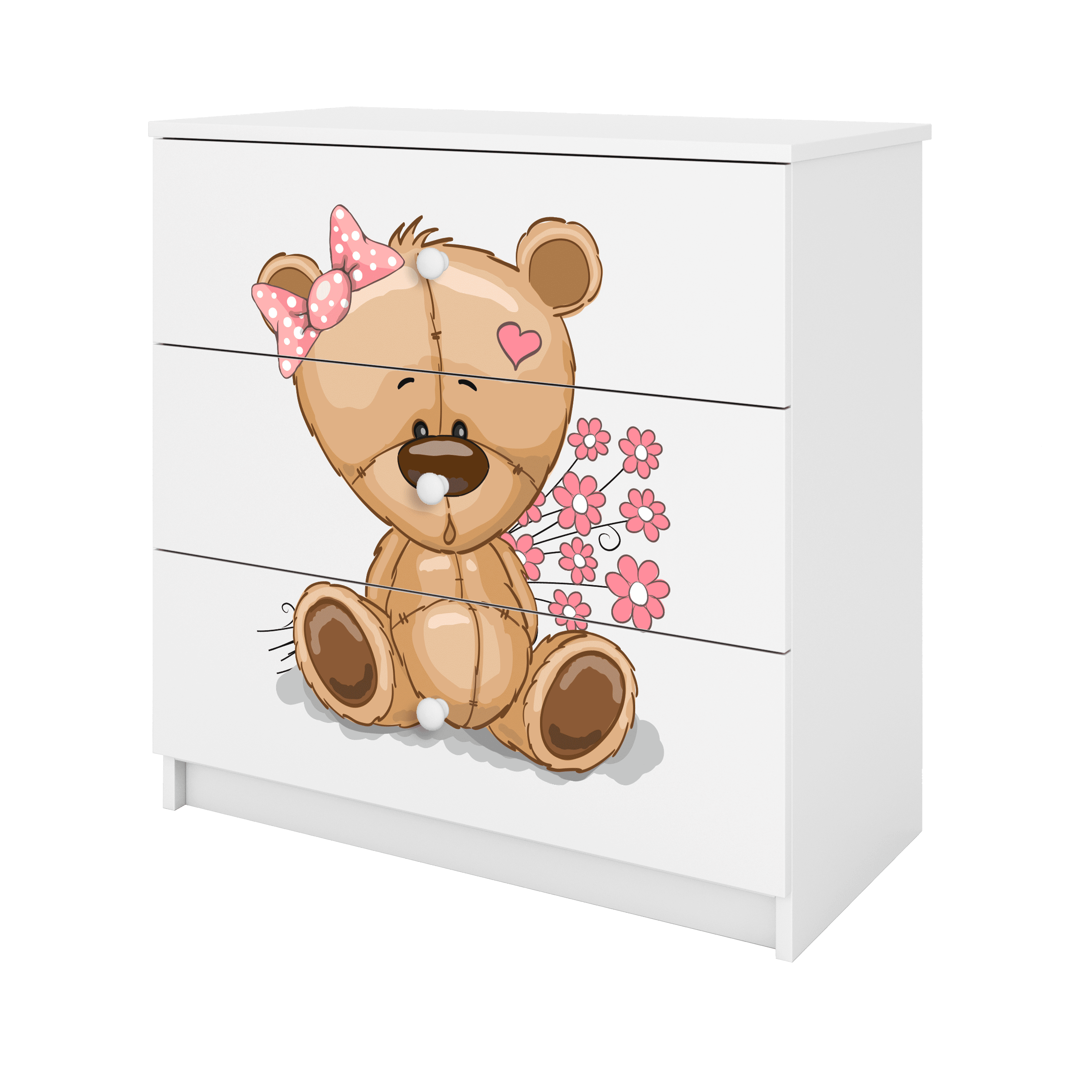 KOMMODE Babydreams Teddybär Blumen 81/81/41 - Weiß, Holzwerkstoff (81/81/41cm) - RAUMHIRSCH FURNITURE