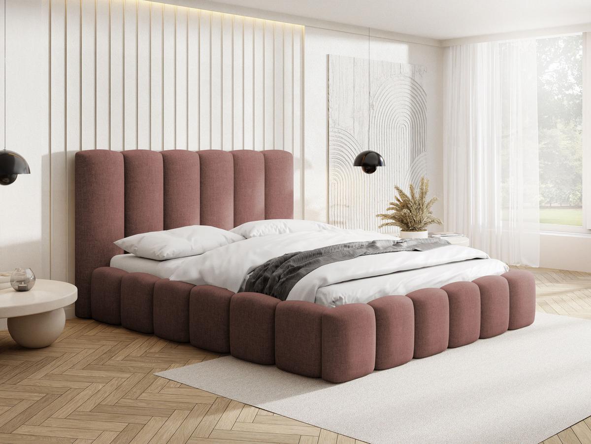 POLSTERBETT Serenity mit Bettkasten & Lattenrost in Altrosa Chenille 120 x 200 cm - Birkefarben/Altrosa, Holzwerkstoff/Kunststoff (120/200cm) - WFL GROUP