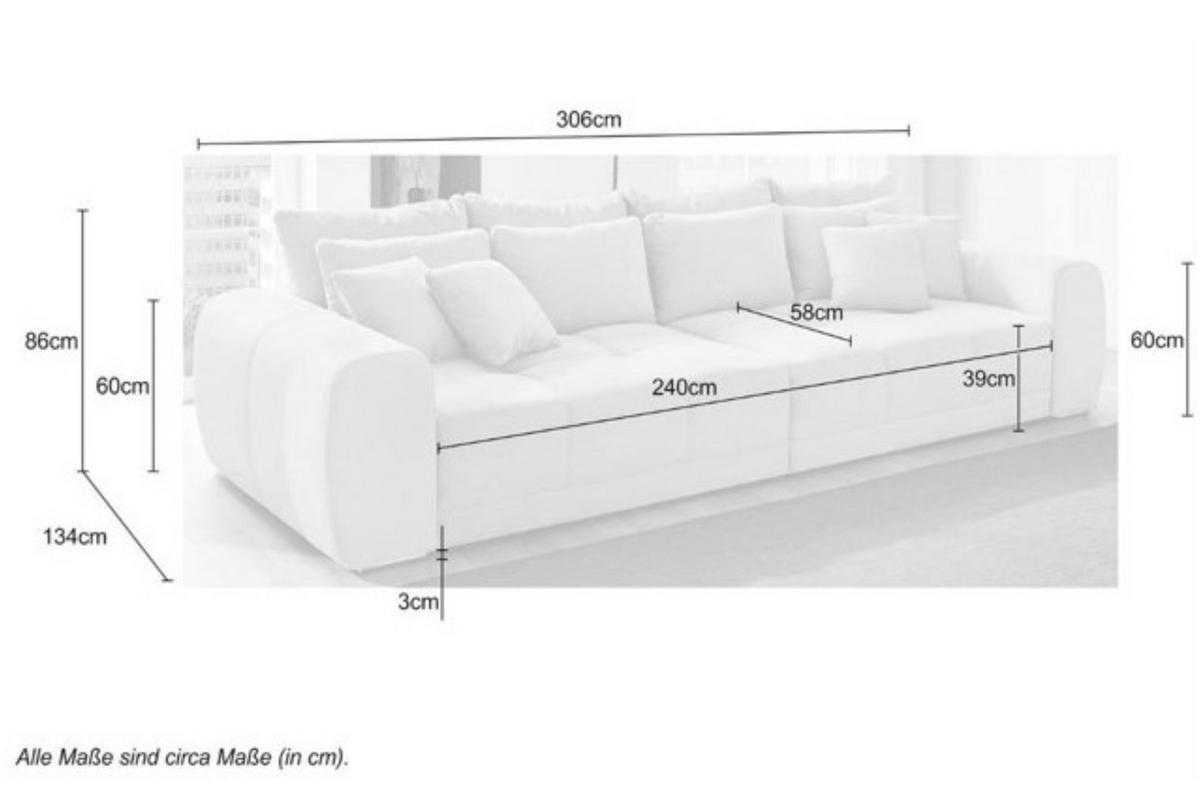 BIG-SOFA Federkern B306/T134/H86 cm, Liegefläche 120x240 cm, Korpus Kunstleder Weiß+Bezug Web-Strukturstoff Grau Beige / 15113 - Chromfarben/Greige, Kunststoff/Textil (306/86/134cm) - luma-home