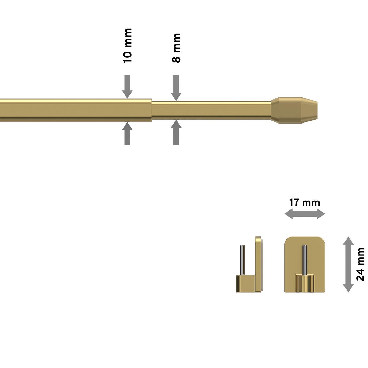 SCHEIBENSTANGEN / VITRAGESTANGEN MIT KLEBEHAKEN Geno 100-180 cm, oval, Messing-farbig, Packung 2 Stück - Messingfarben, Kunststoff/Metall (1.2/2.4/180cm) - INTERDECO
