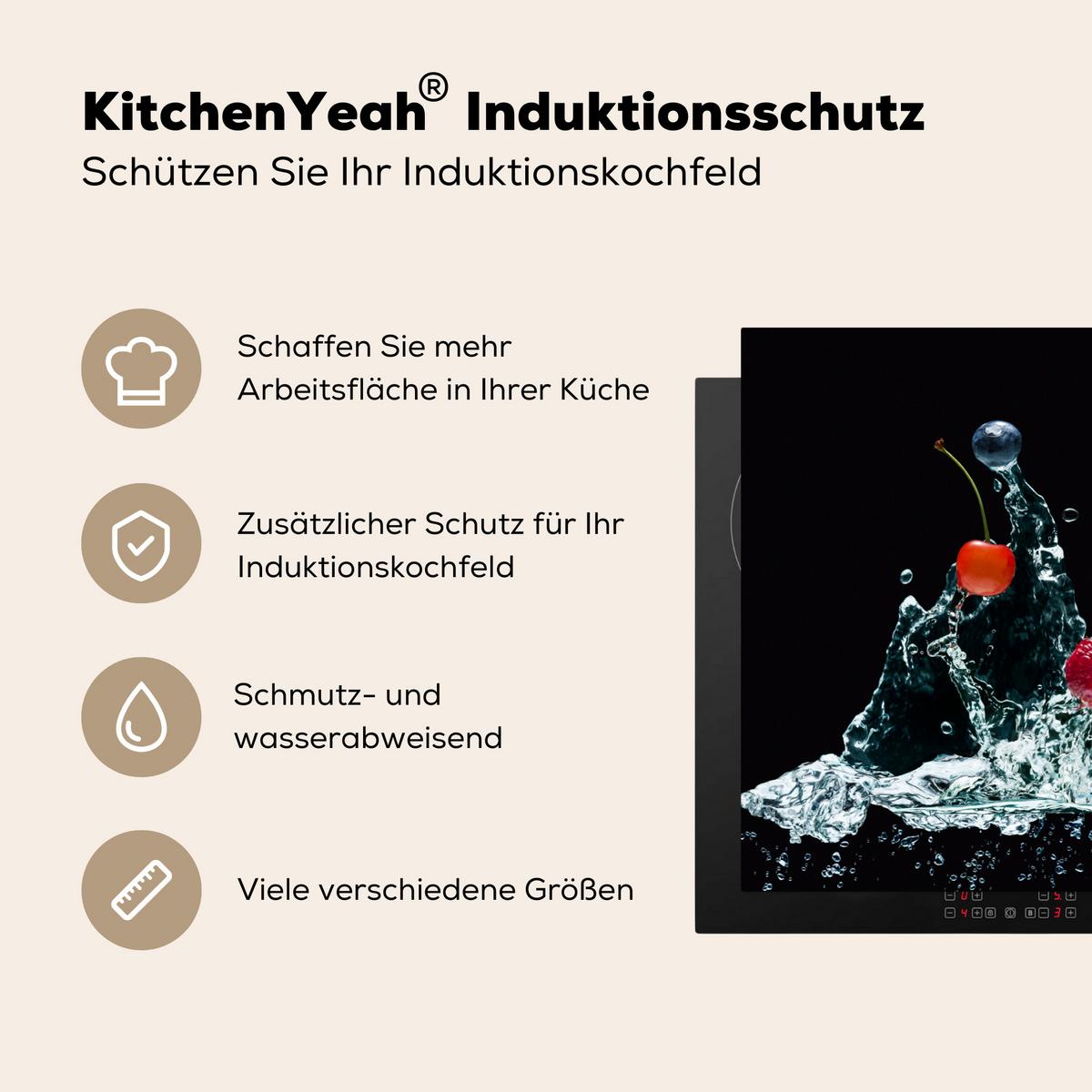 HERDABDECKPLATTE Wasser - Obst - Orange - Erdbeere - Kirsche - Schwarz Ceranfeldabdeckung 85x52 cm - Orange, Kunststoff (85/52/0.2cm) - MuchoWow