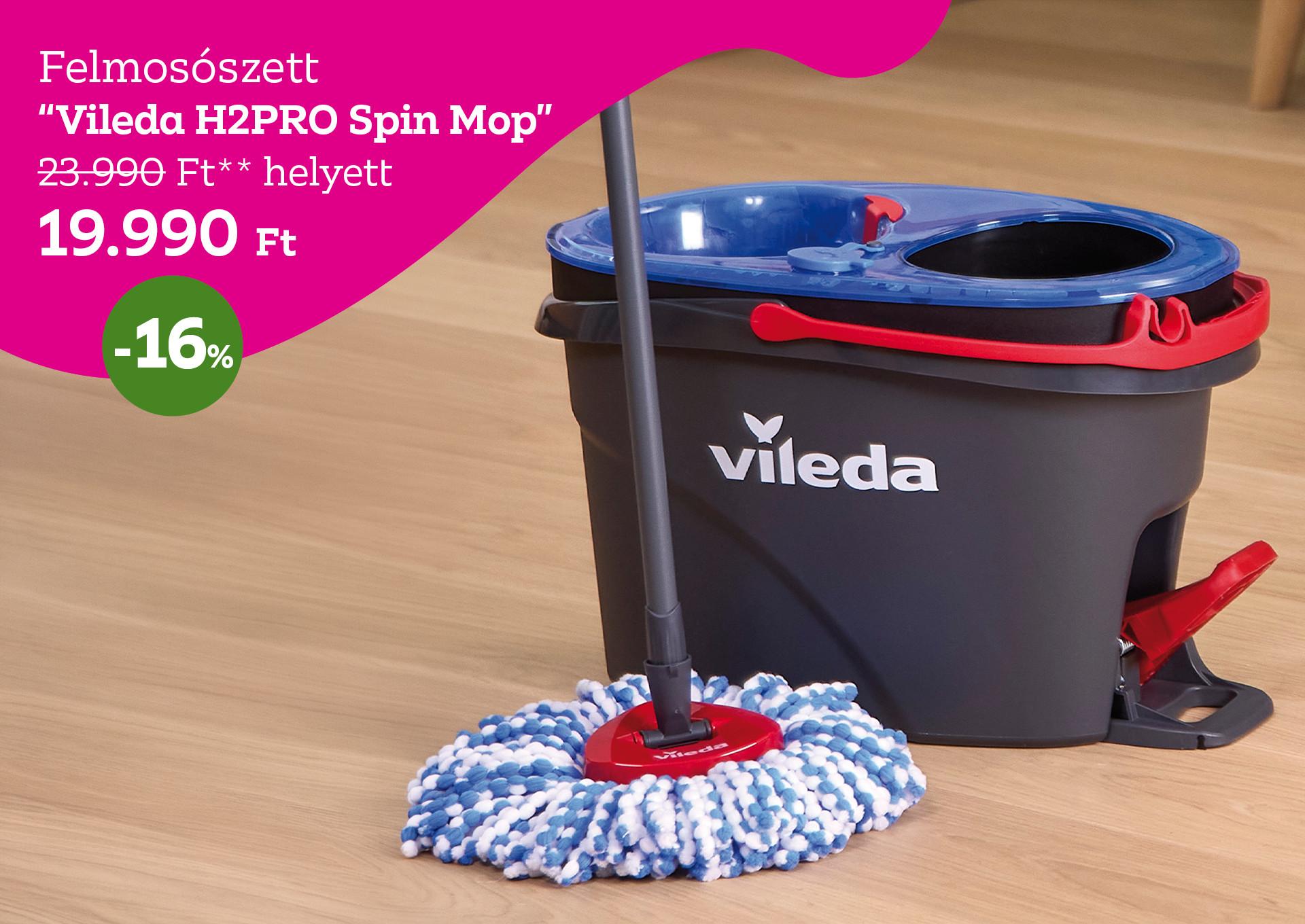 Felmoszett VILEDA H2PRO SPIN MOP 23990 Forint helyett 19990 Forint, kedvezmény mértéke 16%