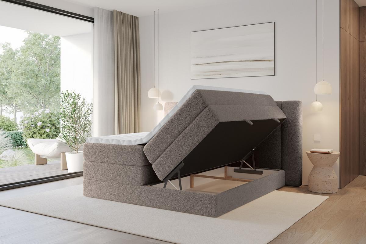BOXSPRINGBETT mit Matratze H3/H4 - EVON KING - 180x200 cm Braun - Braun, Holzwerkstoff (180/200cm) - ALTDECOR