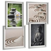 BILDER SET 4er Set - 50x50 cm & 40x60 cm Silberner Rahmen - Ein entspannter Buddha am Strand - Silberfarben, Kunststoff (50/50cm) - TULUP