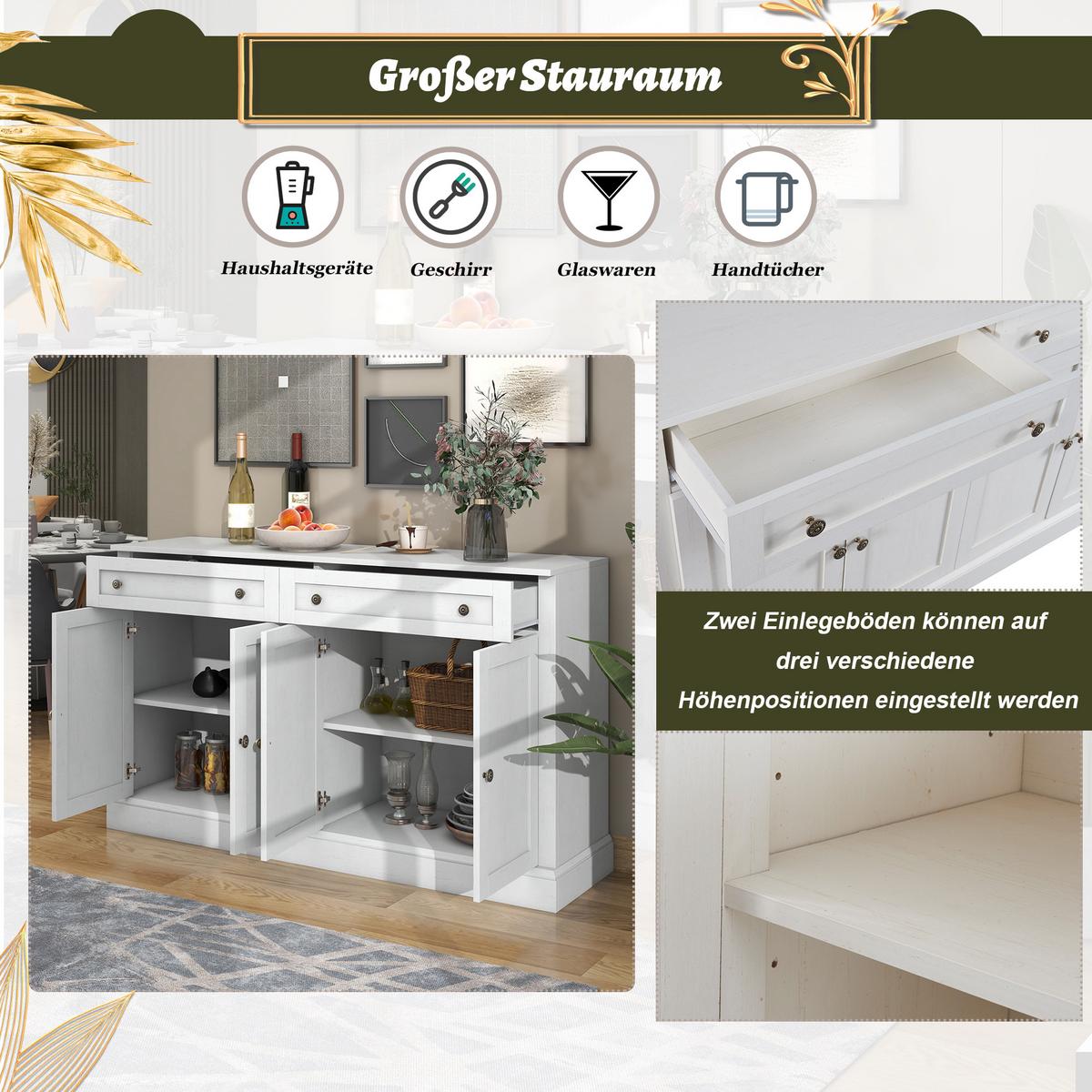 SIDEBOARD 150 cm in Antik Weiß - Creme, Holzwerkstoff (150/86/40cm) - Urban Meuble