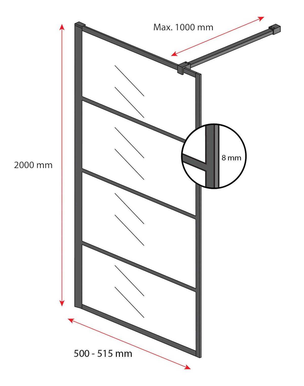 DUSCHWAND Essos - 50 x 200 cm - Schwarz - Walk-In Duschabtrennung aus Rauchglas - Anthrazit/Schwarz, Glas (50/200cm) - Badplaats