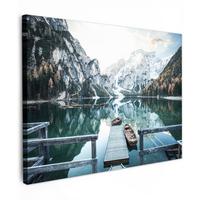 LEINWANDBILD Natur - Berge - Schnee - Wald - Boot Wandbild 40x30 cm - Hellgrün, Textil (40/30cm) - MuchoWow