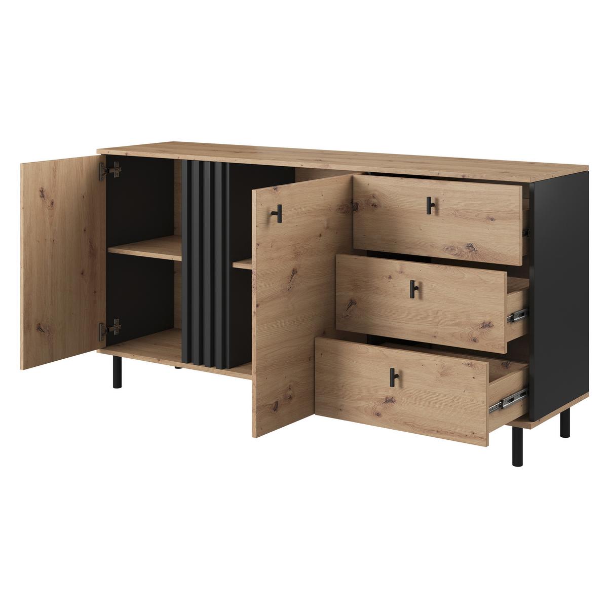 SIDEBOARD MADDALENA 165/83/40 cm mit 3 Schubladen und 2 Türen Anthrazit - Eiche Artisan, Holzwerkstoff (165/83/40cm) - MASSENO