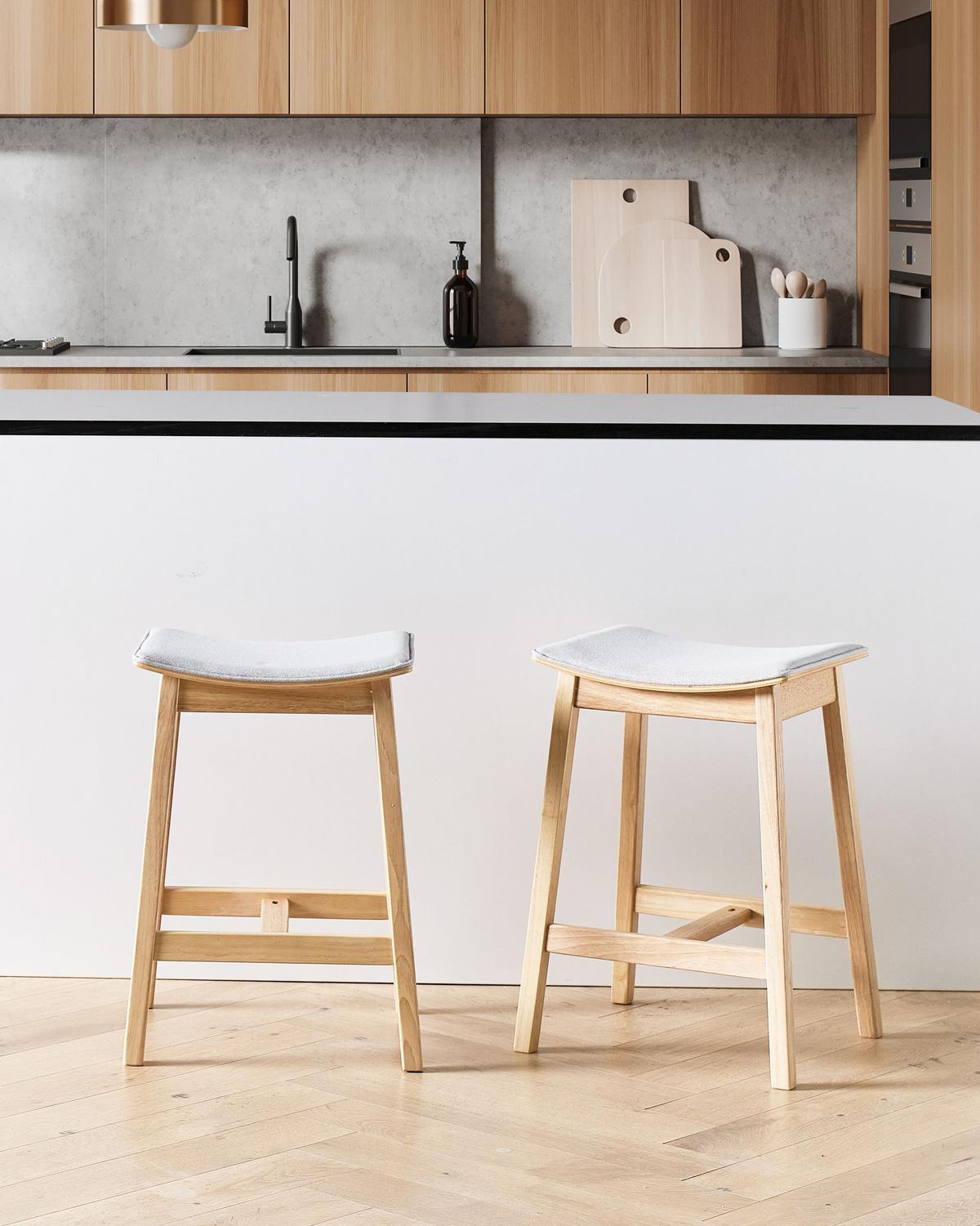 BARHOCKER 2er-Set Hellbraun/Grau Dixon - Braun/Grau, Holz (45/63/39cm) - Beliani