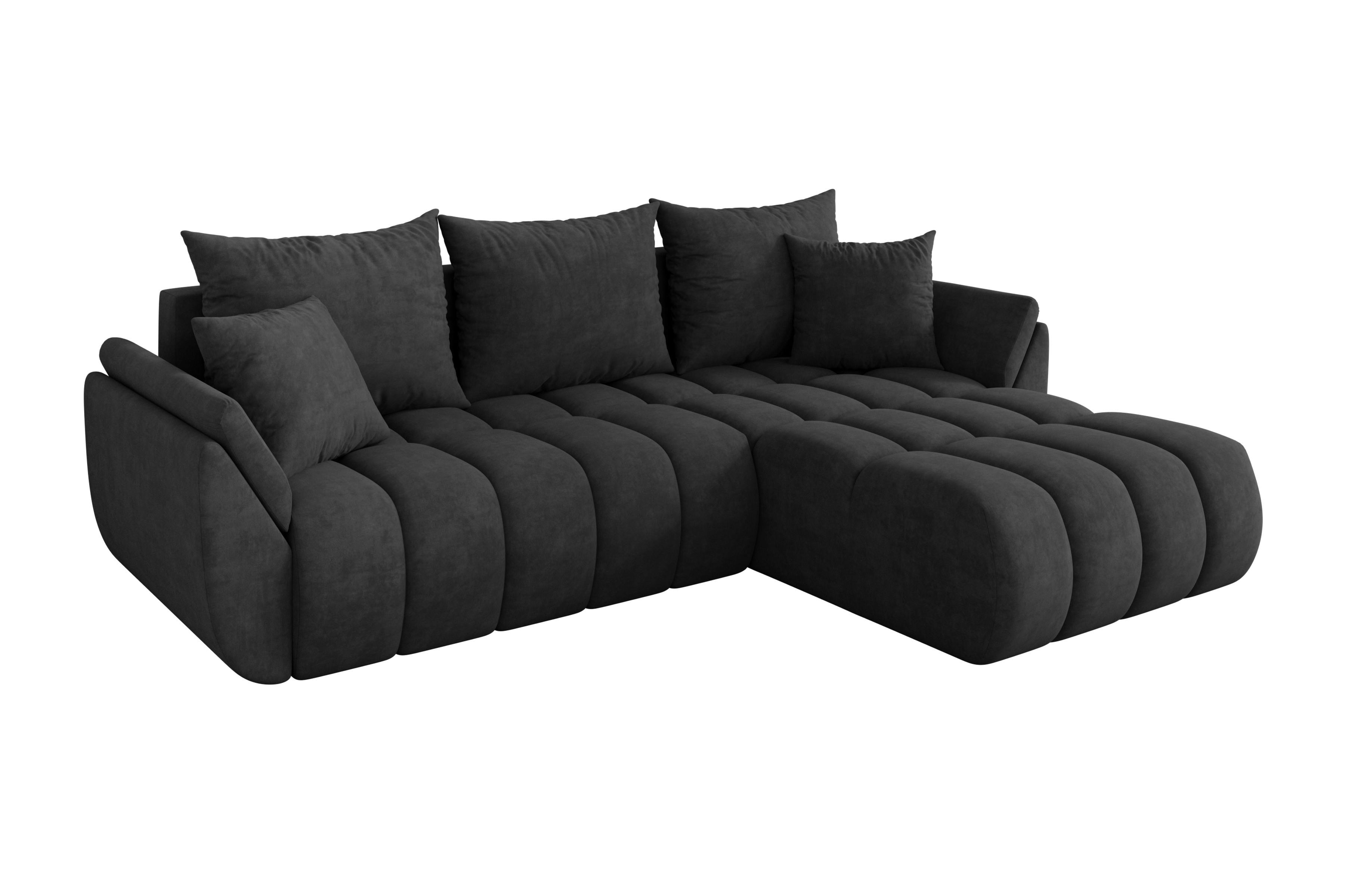 ECKSOFA mit Schlaffunktion Ottomane Rechts TOKO-L-v1 277x194x86 Dunkelgrau Velours - Anthrazit/Schwarz, Holzwerkstoff/Kunststoff (277/194cm) - ALTDECOR