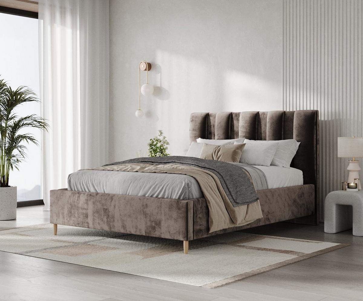 POLSTERBETT Loom 140/200 cm Braun im Lotta Stoff - Naturfarben/Braun, Holz/Holzwerkstoff (140/200cm) - AltaBeds