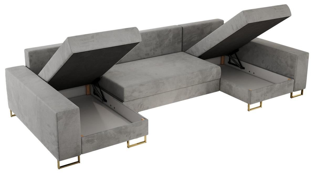 WOHNLANDSCHAFT DORIAN U Velvet Hellgrau - Goldfarben/Hellgrau, Textil/Metall (312/85/138cm) - MKS