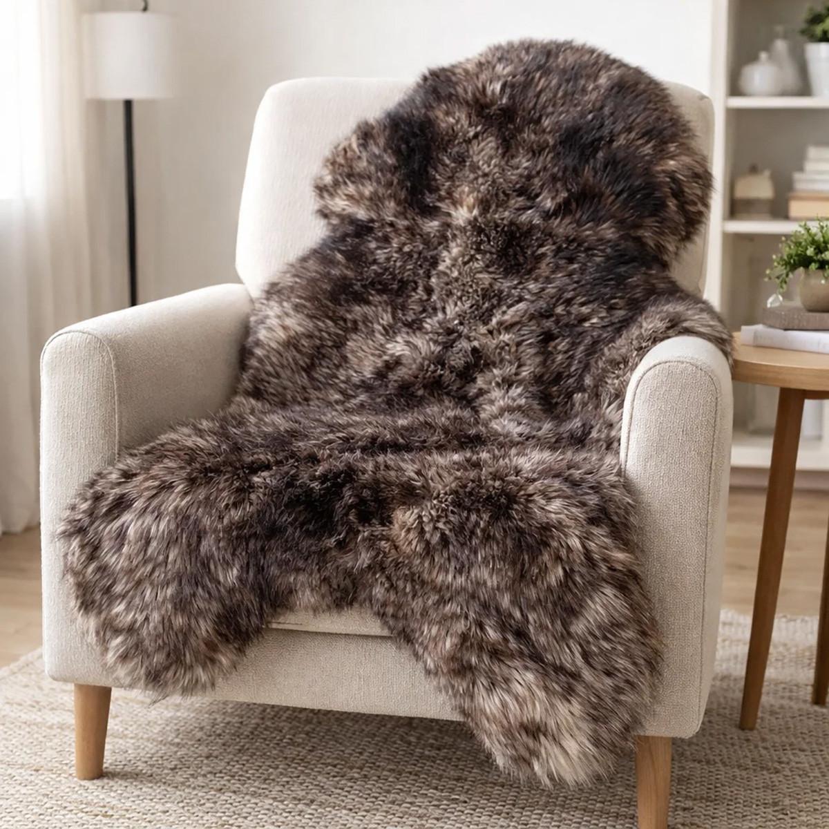 SCHAFFELL Premium Lammfell Natur ungeschoren weiche Wolle Schwarz geflammt ca. 125 cm - Schwarz Hochglanz, Fell (70/125cm) - Provellus