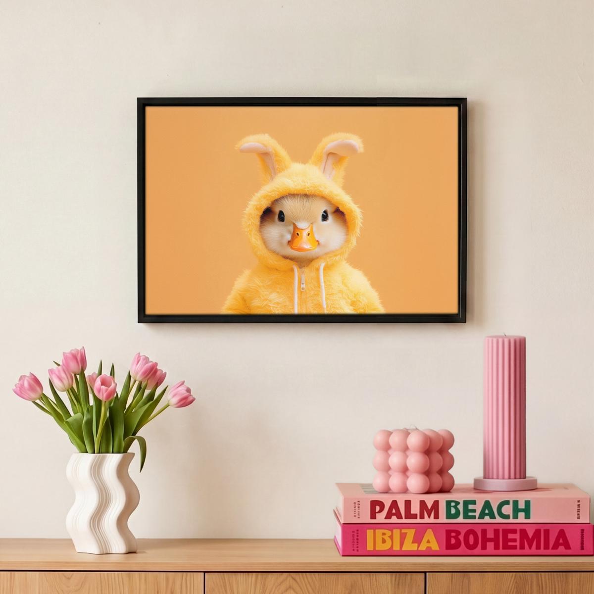 LEINWAND Bilder mit Rahmen - Osterhase - Kostüm - Ente - 30x20 - Gelb, Textil (30/20cm) - MuchoWow