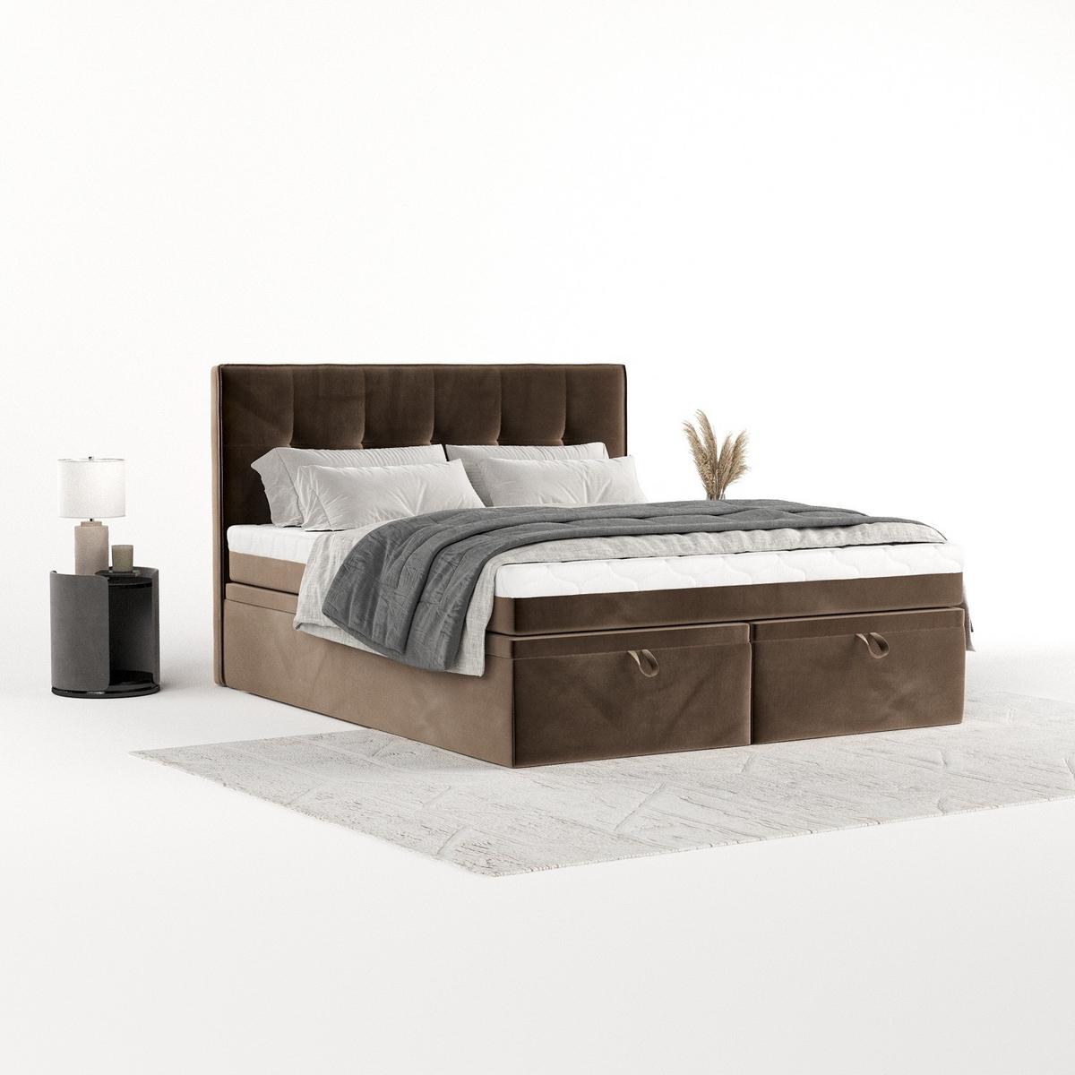 BOXBETT Arivo 160/200 cm Braun im Paros Stoff - Schwarz/Braun, Holz/Holzwerkstoff (160/200cm) - AltaBeds