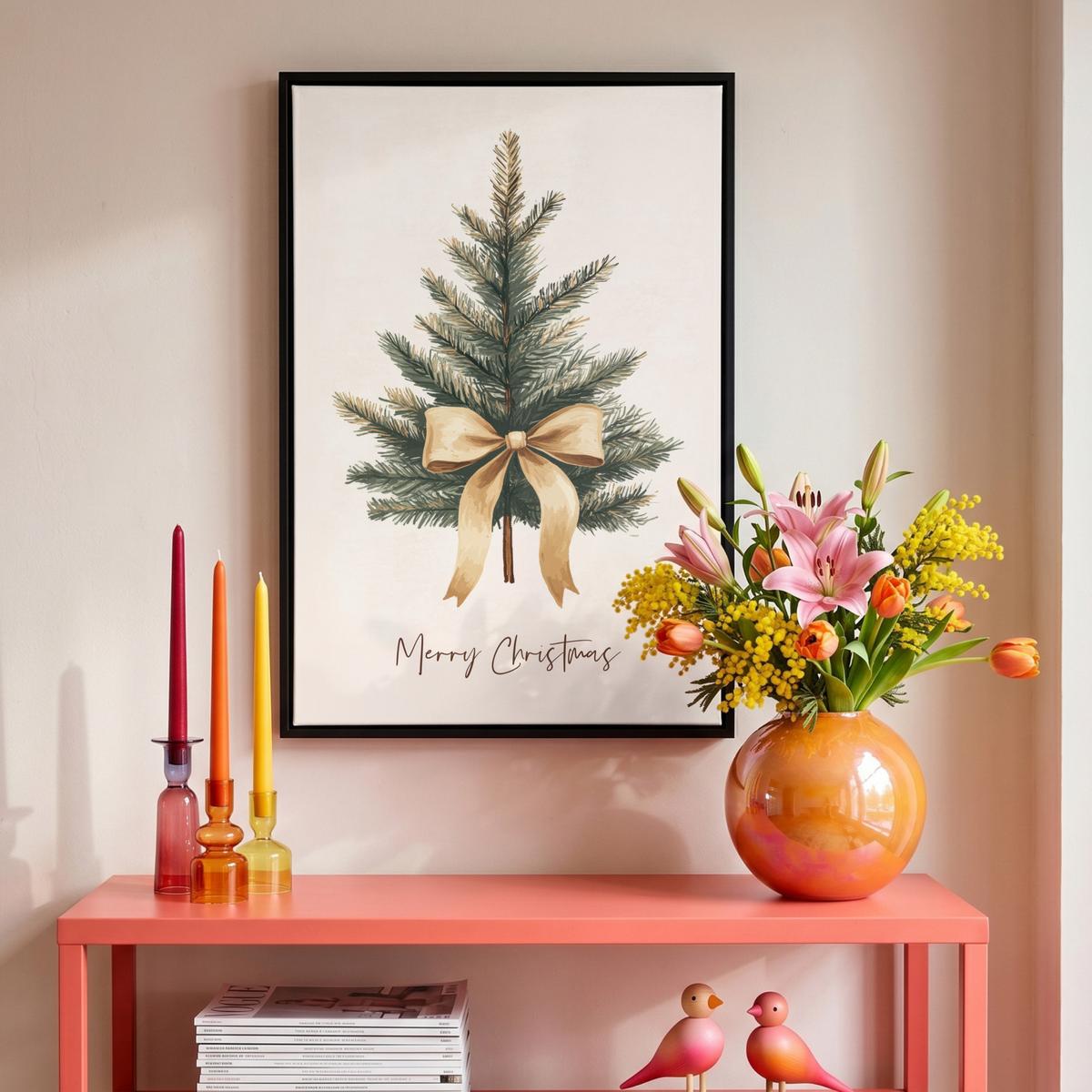 LEINWAND Bilder mit Rahmen - Weihnachtsbaum - Weihnachten - Frohe Weihnachten - Beige - 40x60 - Sandfarben, Textil (40/60cm) - MuchoWow