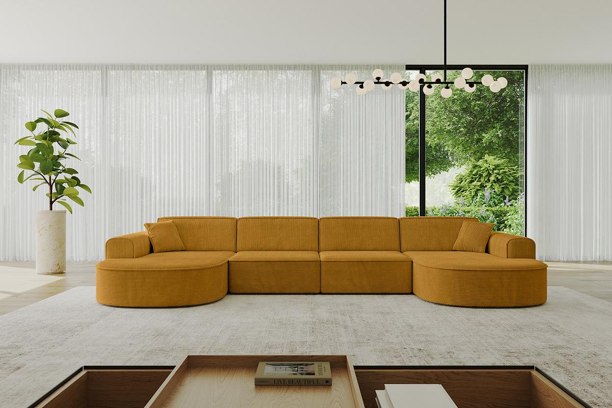 WOHNLANDSCHAFT MARI-U2 - 388x171x79 cm Senfgelb Cord - Gelb/Schwarz, Holzwerkstoff/Kunststoff (388/79/171cm) - ALTDECOR