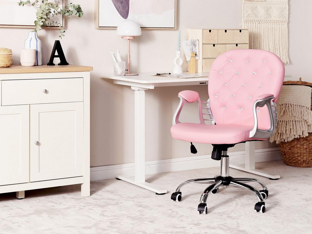 BÜROSTUHL Kunstleder Rosa Princess - Pink, Textil/Metall (60/98/60cm) - Beliani