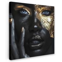 LEINWANDBILD Frau - Gold - Porträt - Schwarz-Weiß - Luxus Deko Groß 90x90 cm - Hellblau, Textil (90/90cm) - MuchoWow